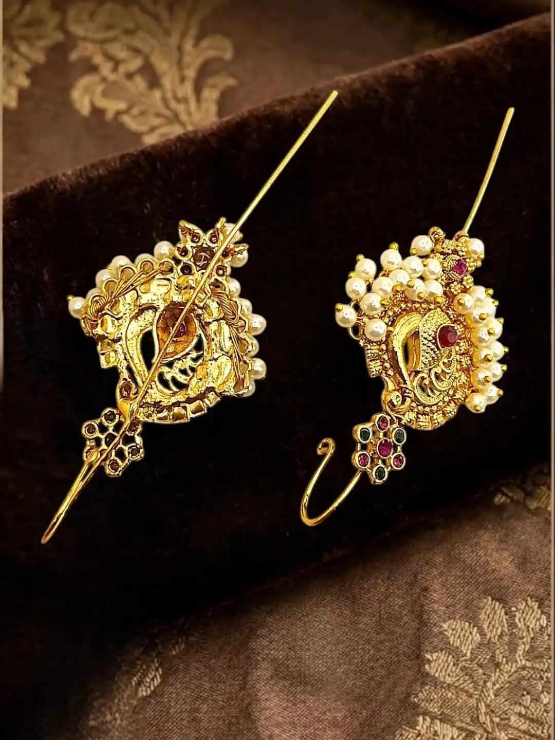 Gold Plated Peacock Needle Ear Cuff Earrings