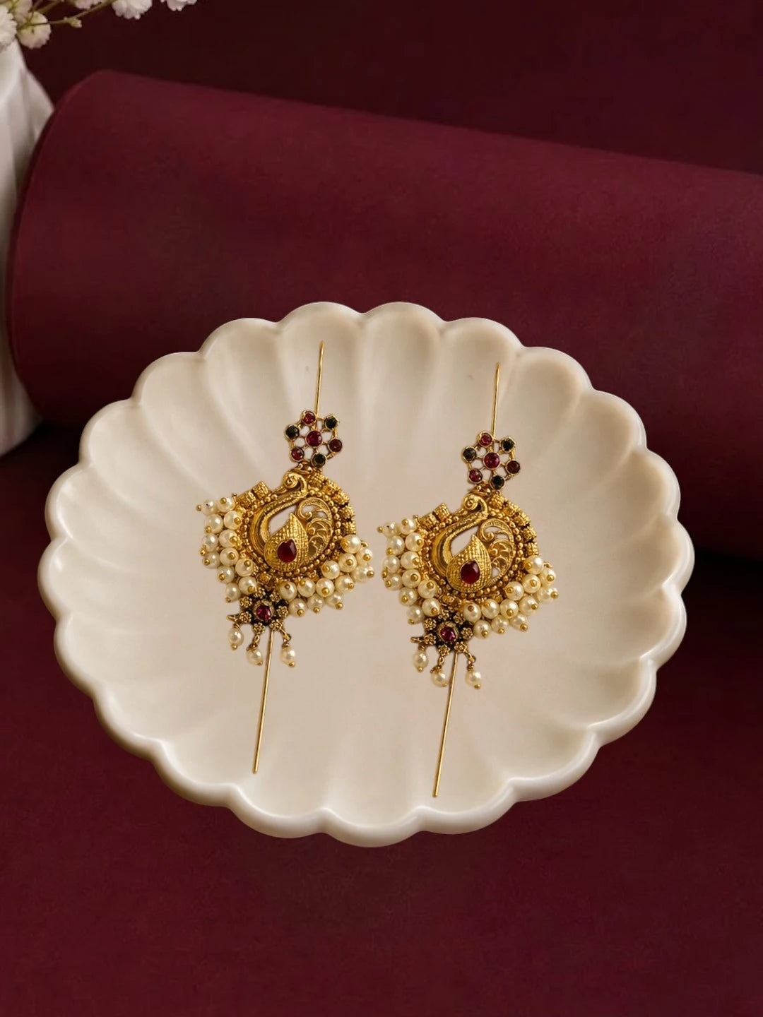 Gold Plated Peacock Needle Ear Cuff Earrings