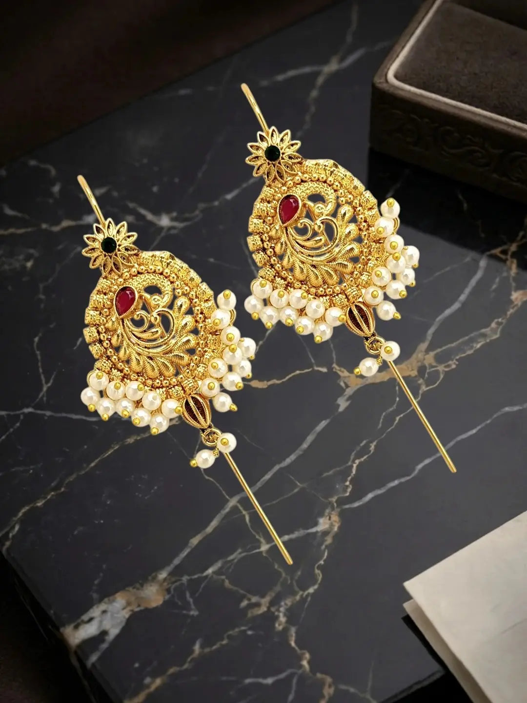 Traditional Peacock Needle Ear Cuff Earrings