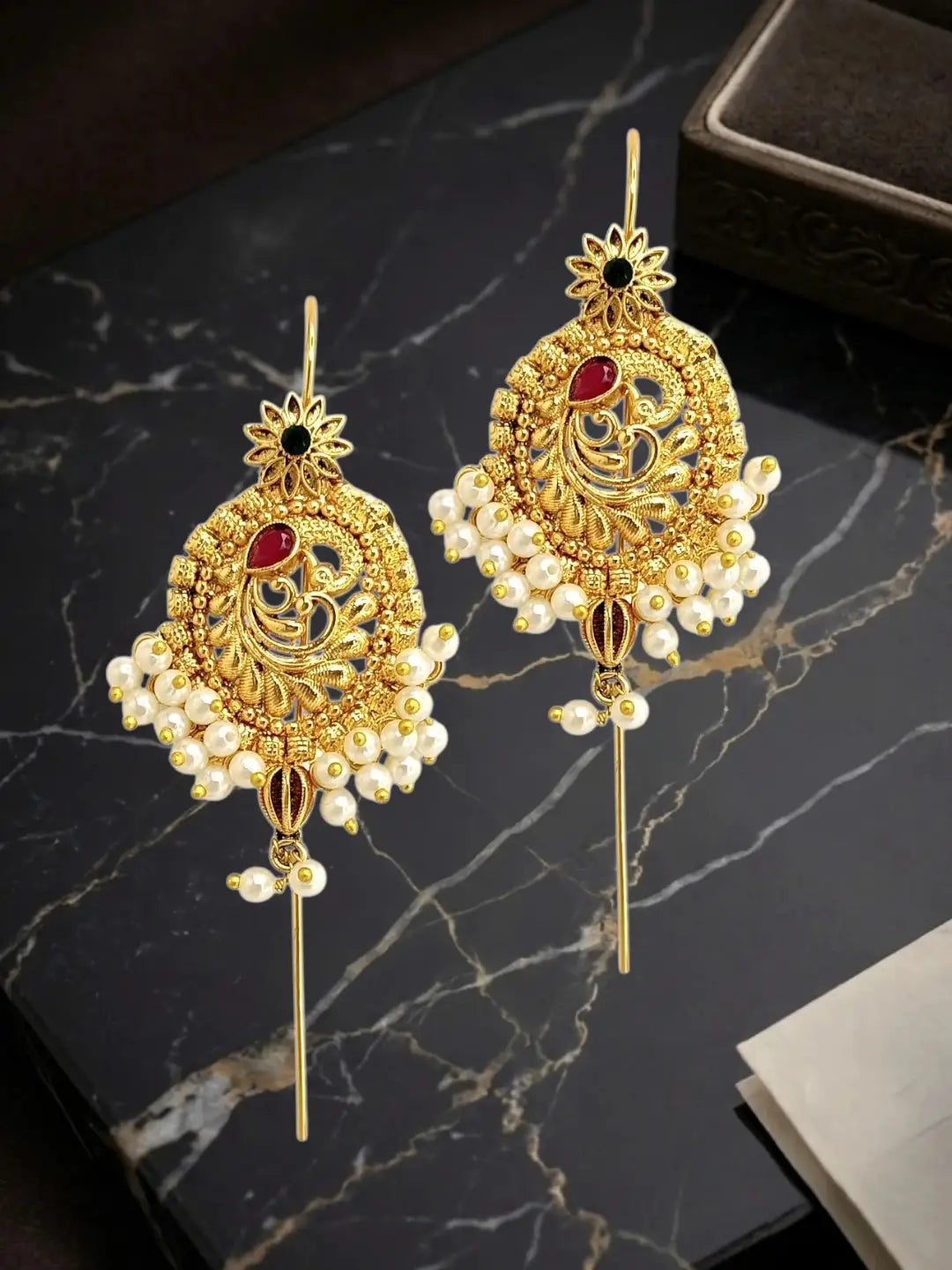 Traditional Peacock Needle Ear Cuff Earrings
