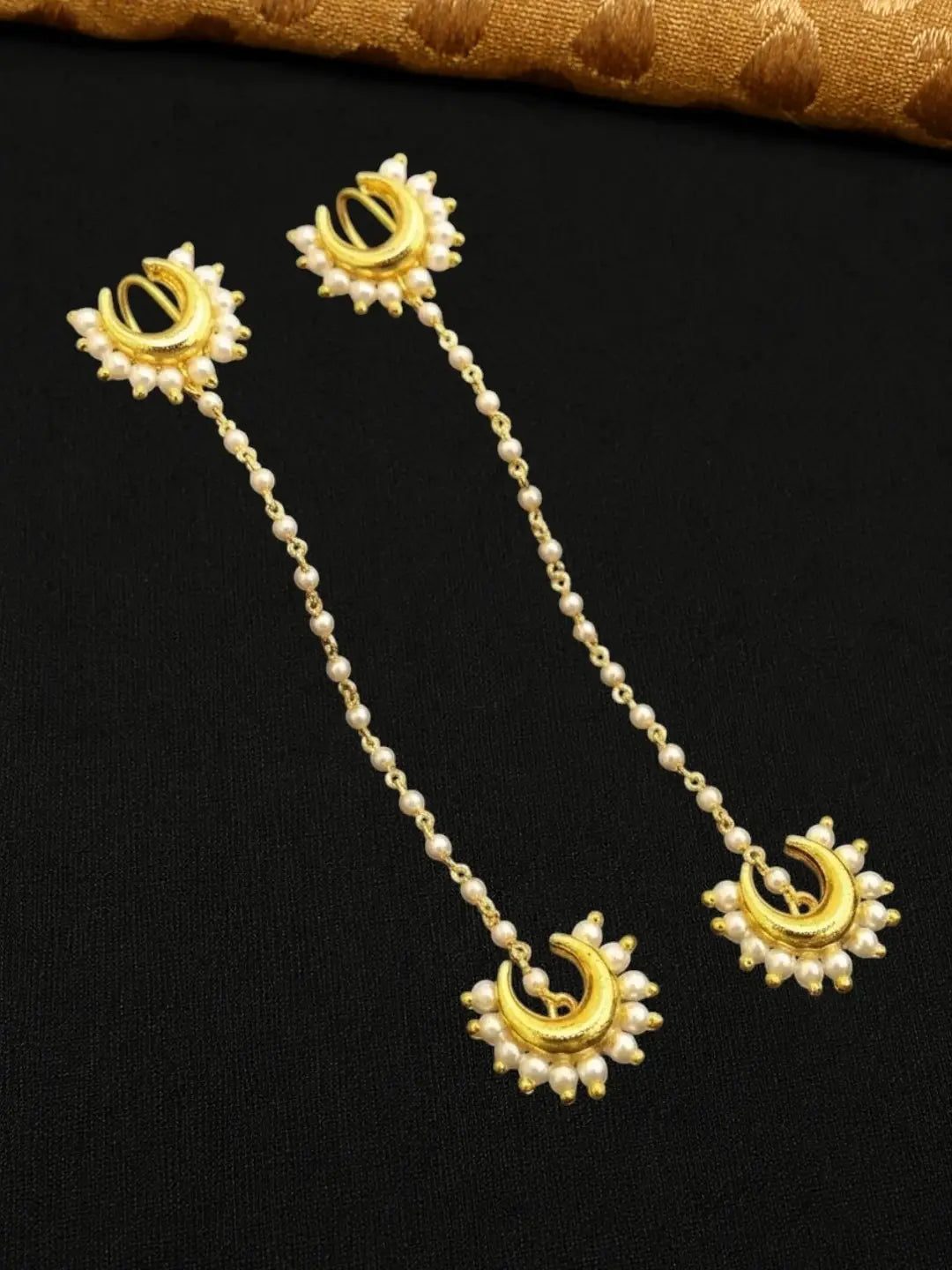 Gold Plated Crescent Moon Ear Cuff Earrings