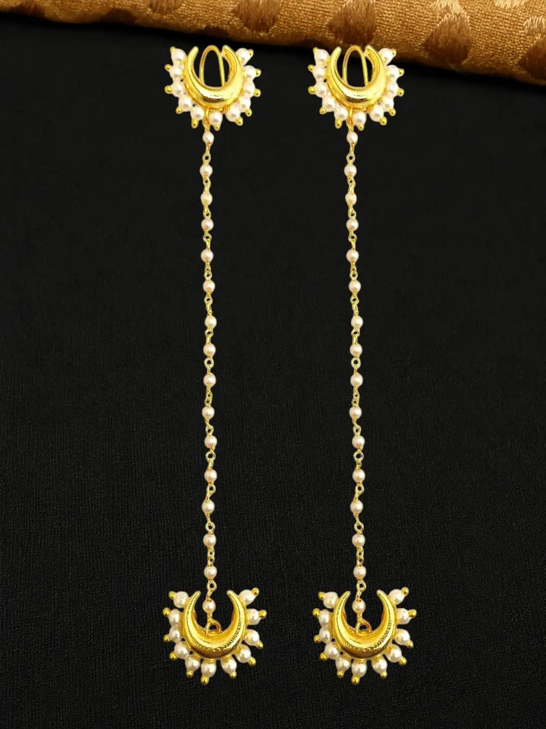 Gold Plated Crescent Moon Ear Cuff Earrings