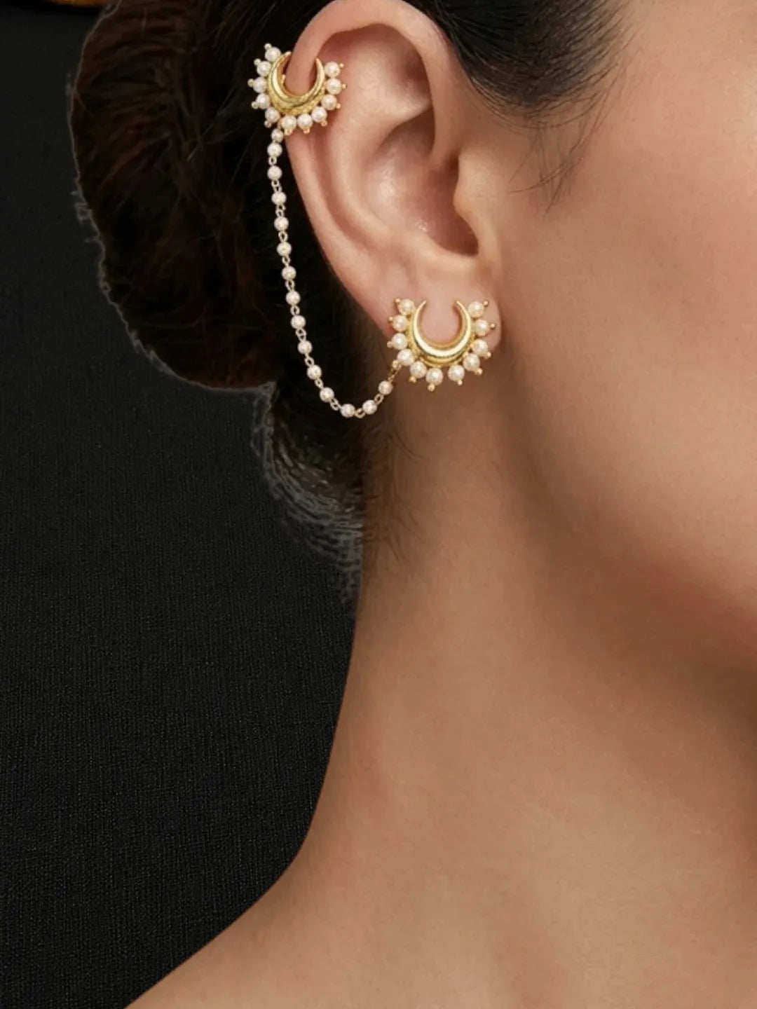 Gold Plated Crescent Moon Ear Cuff Earrings