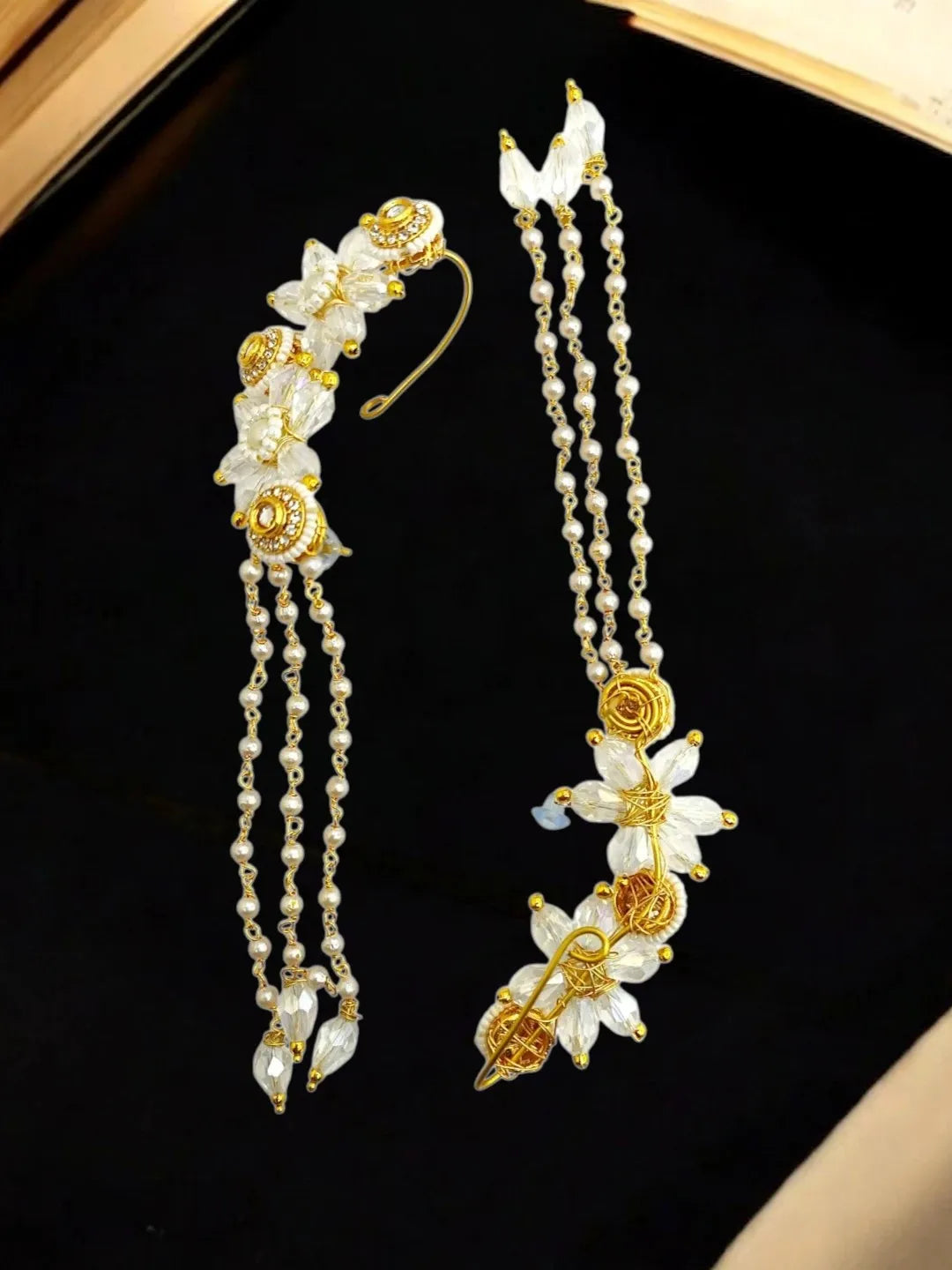 Clear White Fanshionista Crystals Dangler Ear Cuff Earrings