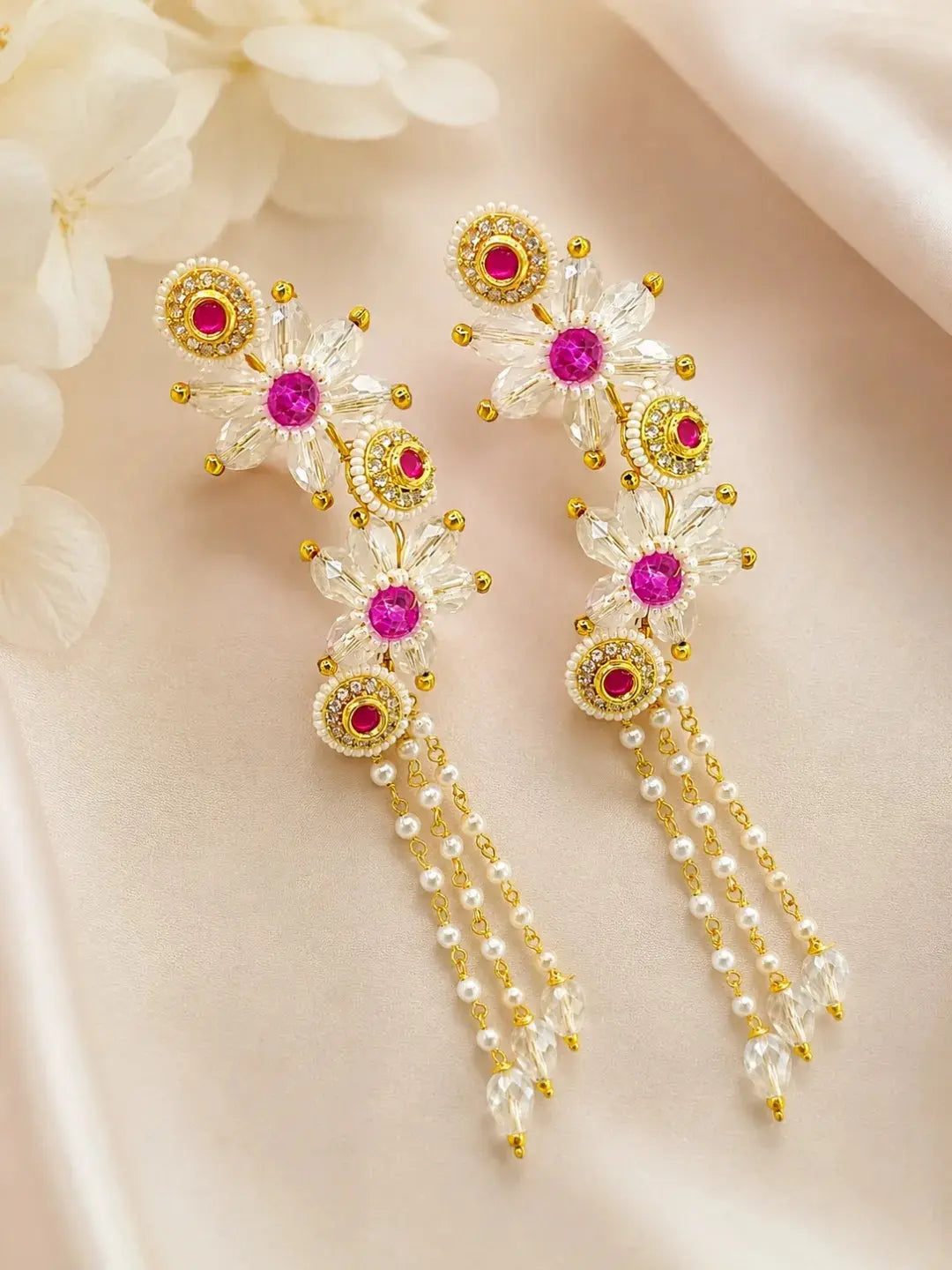 Pink Fanshionista Crystals Dangler Ear Cuff Earrings
