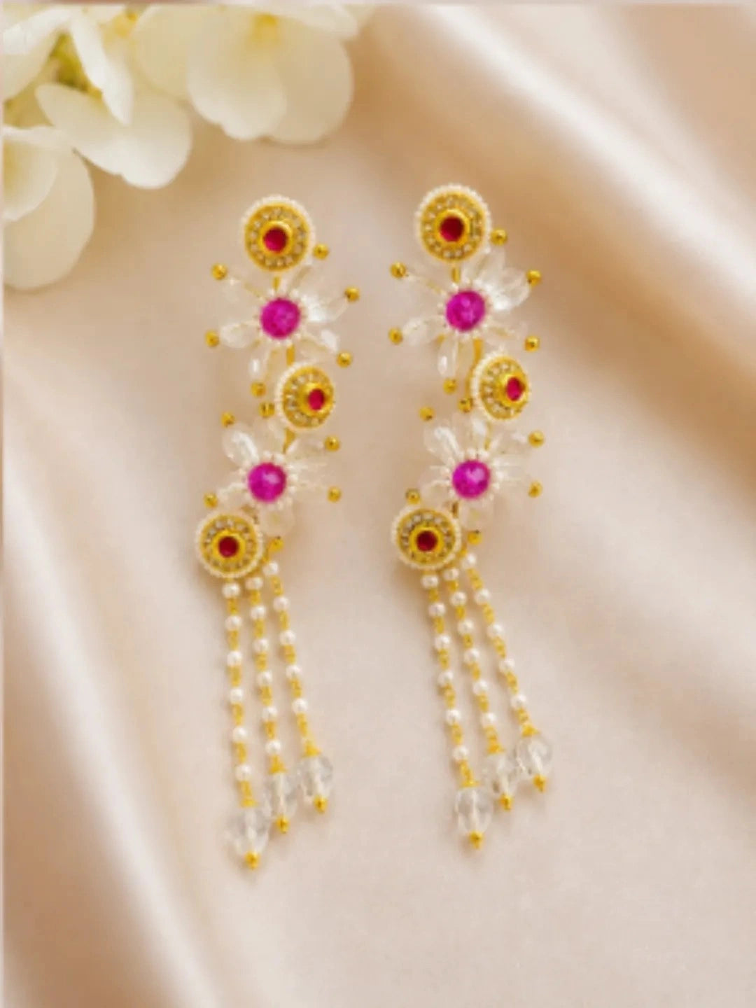 Pink Fanshionista Crystals Dangler Ear Cuff Earrings