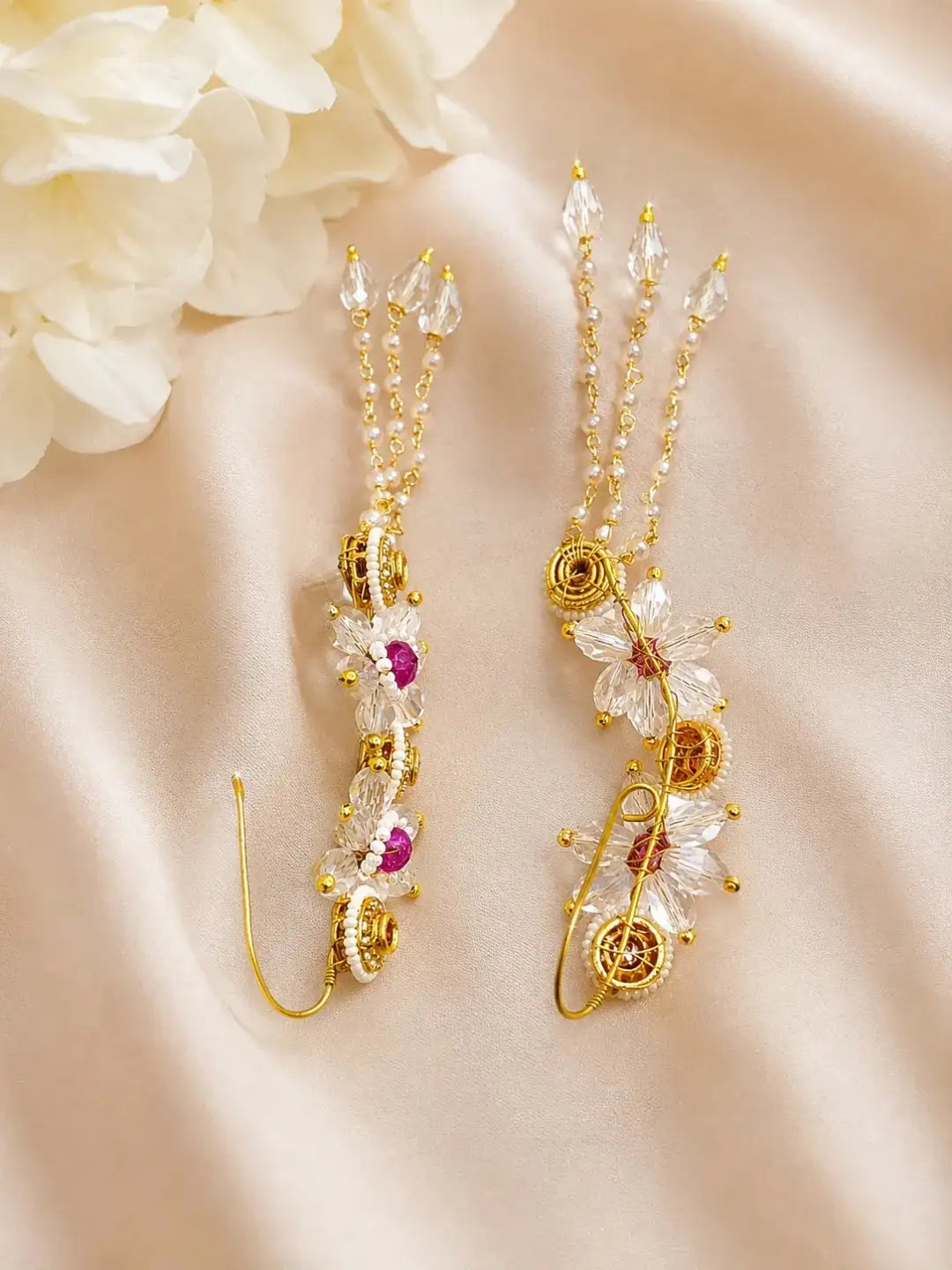 Pink Fanshionista Crystals Dangler Ear Cuff Earrings