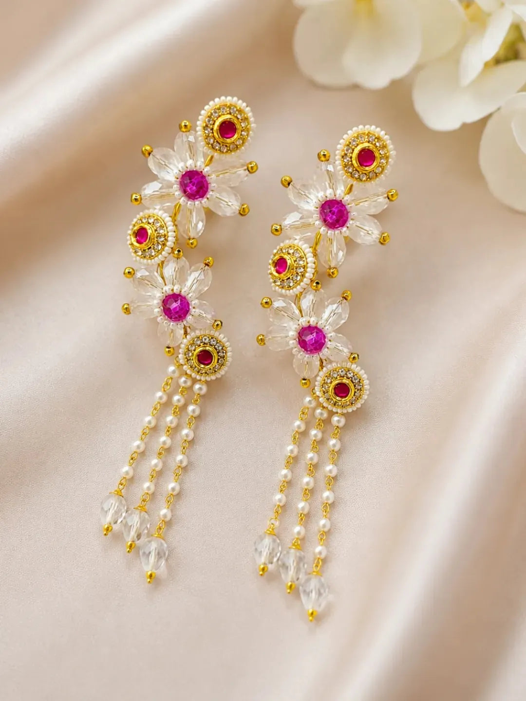 Pink Fanshionista Crystals Dangler Ear Cuff Earrings