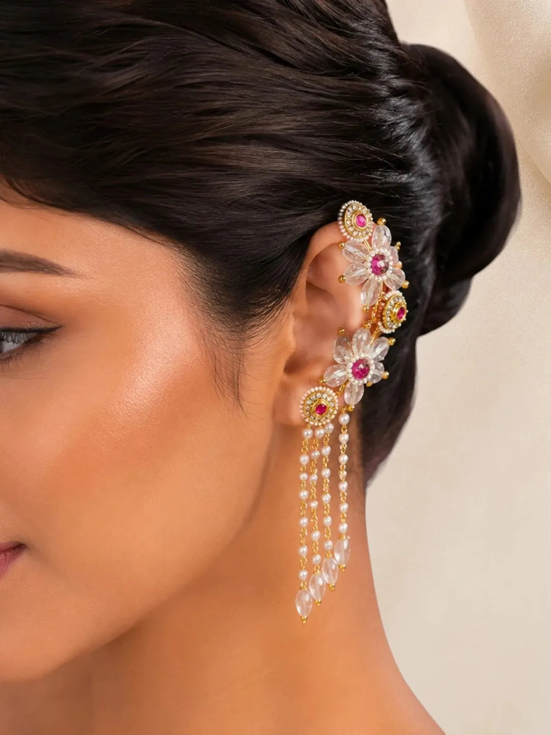 Pink Fanshionista Crystals Dangler Ear Cuff Earrings
