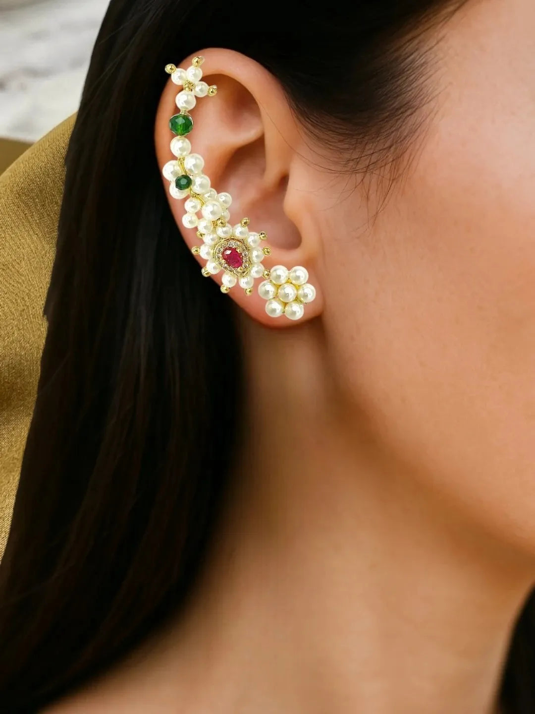 Maharashtrian Style Ear Cuff With Stud Earrings