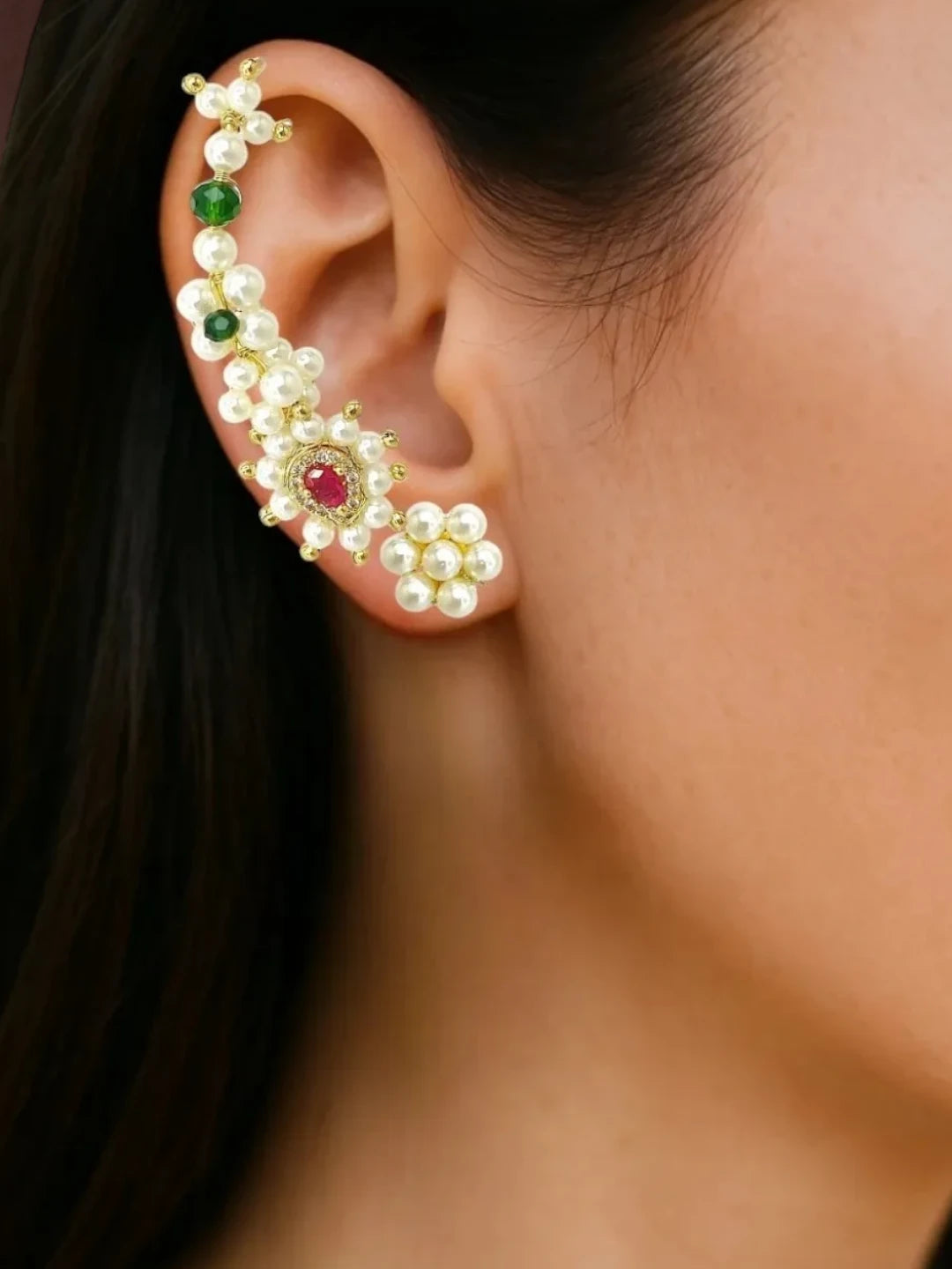 Maharashtrian Style Ear Cuff With Stud Earrings