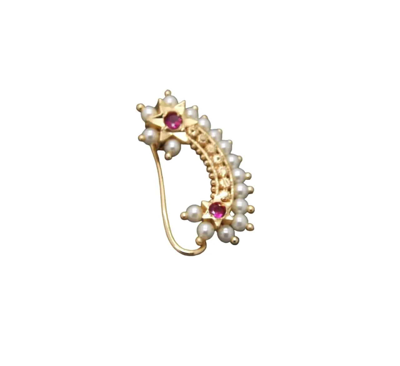 Gold-Plated Stone-Studded & Beaded Nosepin