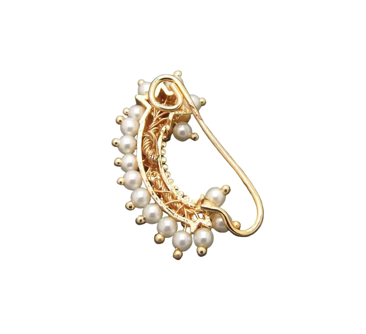 Gold-Plated Stone-Studded & Beaded Nosepin