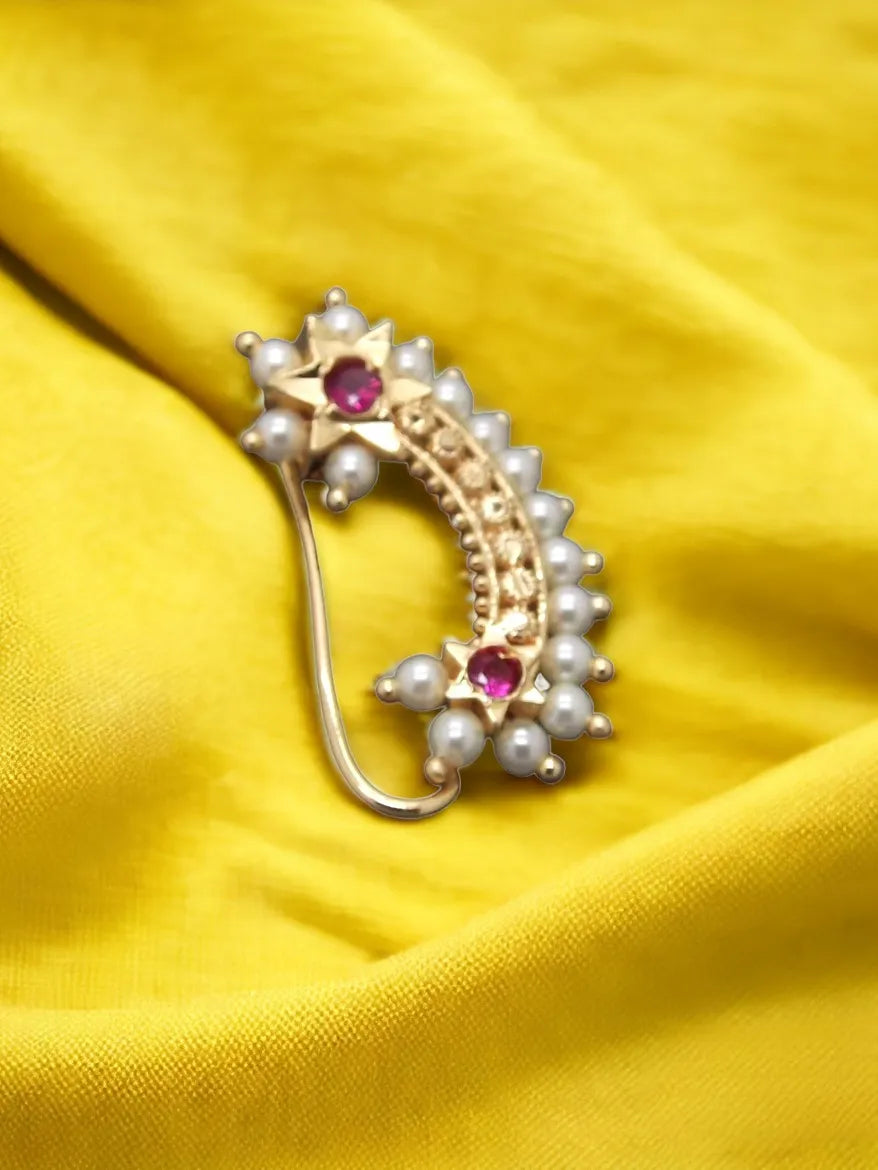 Gold-Plated Stone-Studded & Beaded Nosepin