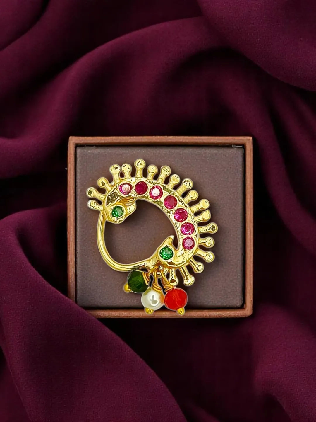 Gold-Plated Tri Color Stone Studded Nosepin