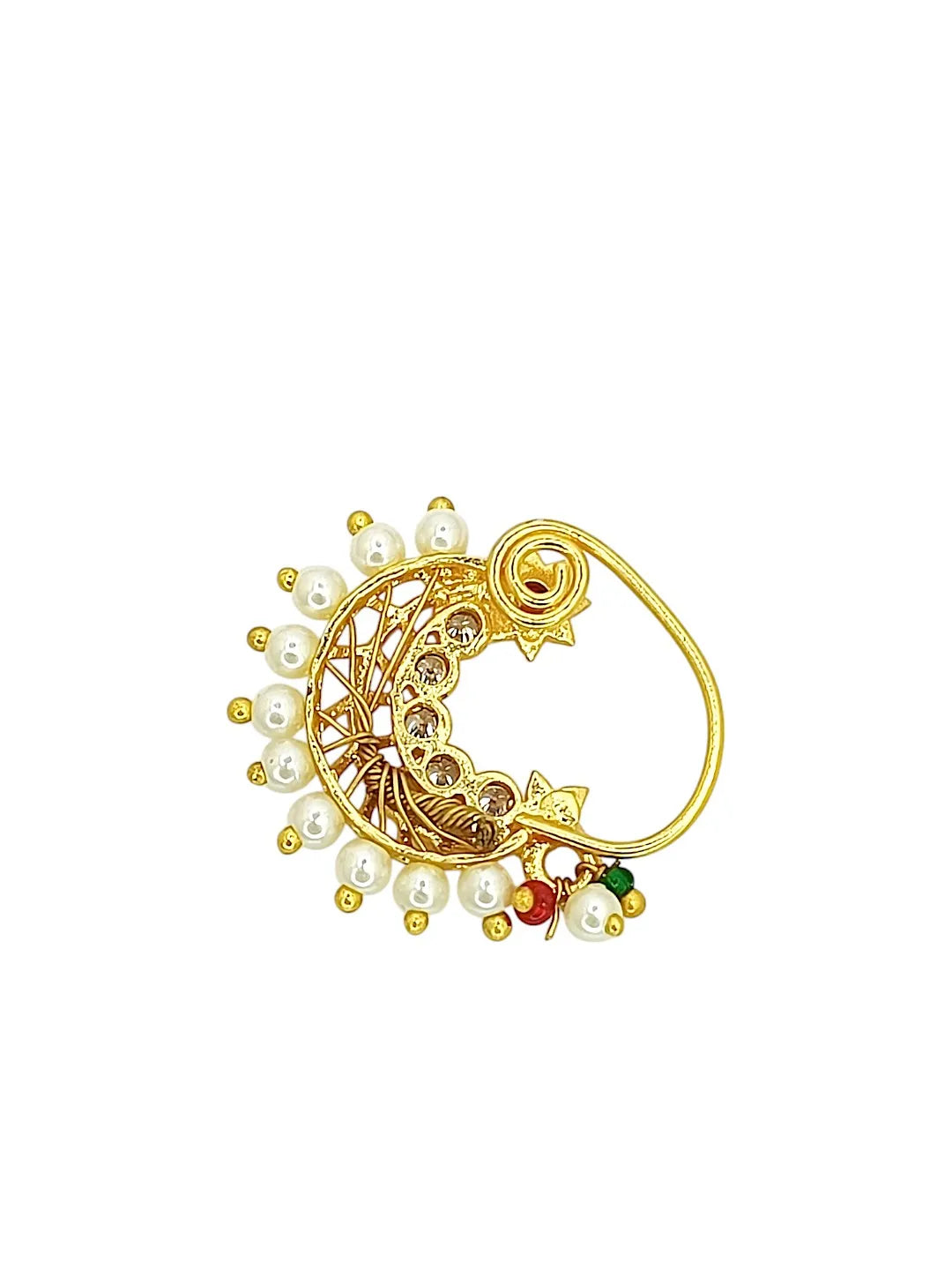 Gold-Plated Artificial Stones Studded And Beaded Stud Nosepin