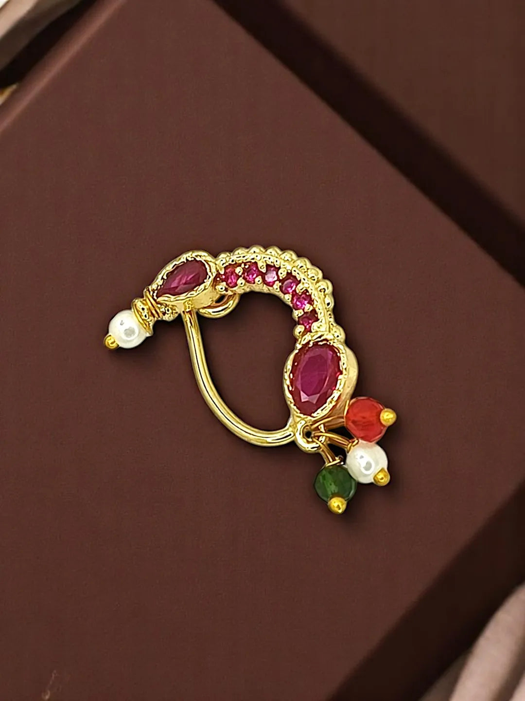 Gold-Plated Artificial Stones Studded Nosepin