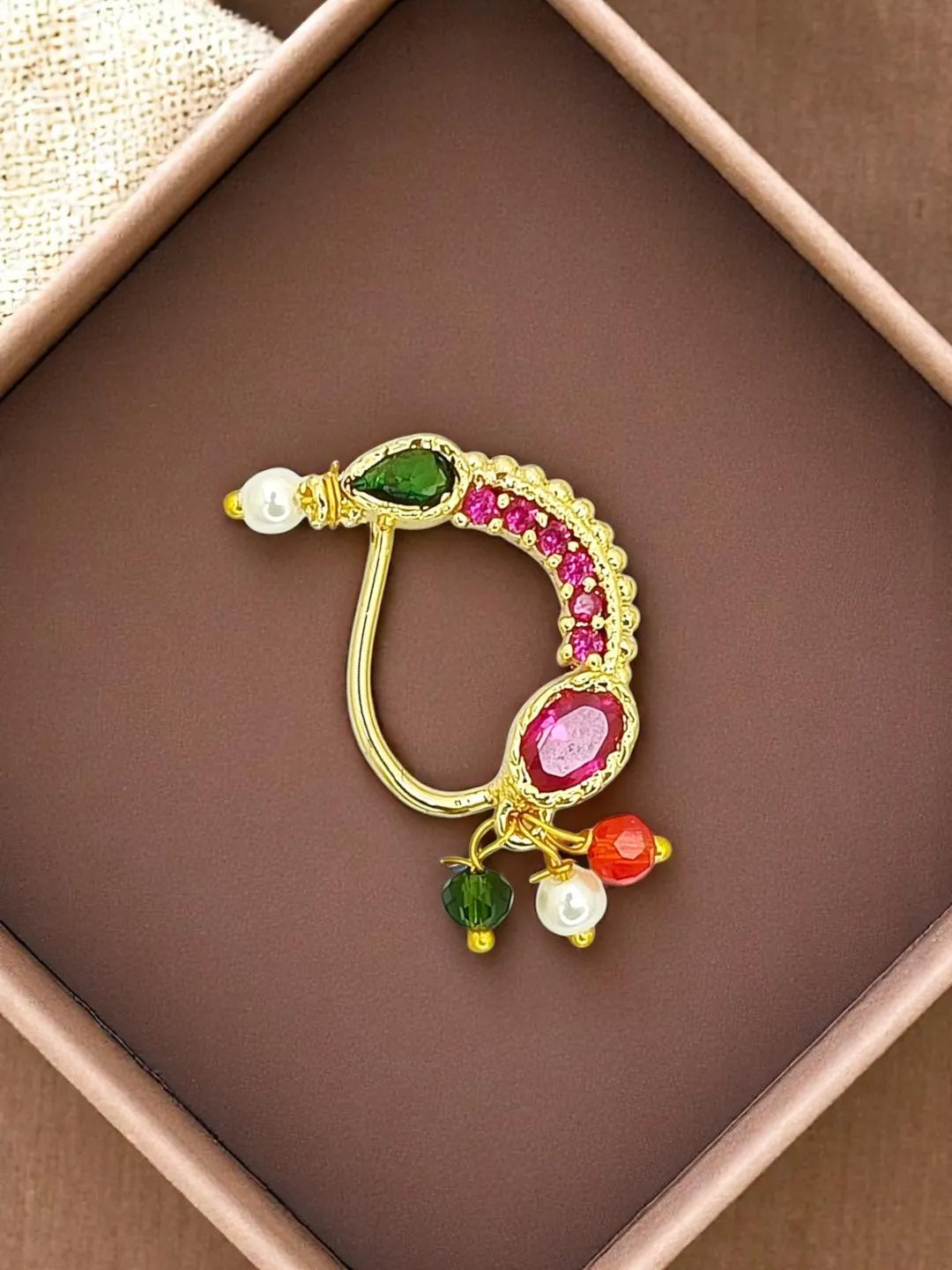 Gold-Plated Artificial Multicolor Stones Studded Nosepin