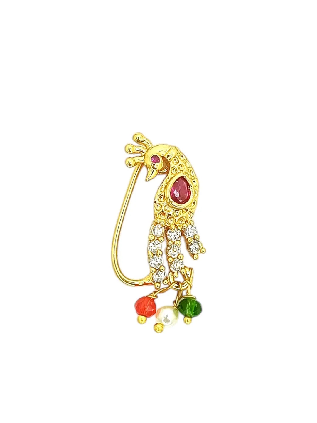 Gold-Plated Peacock Shaped Colored Stones Studded