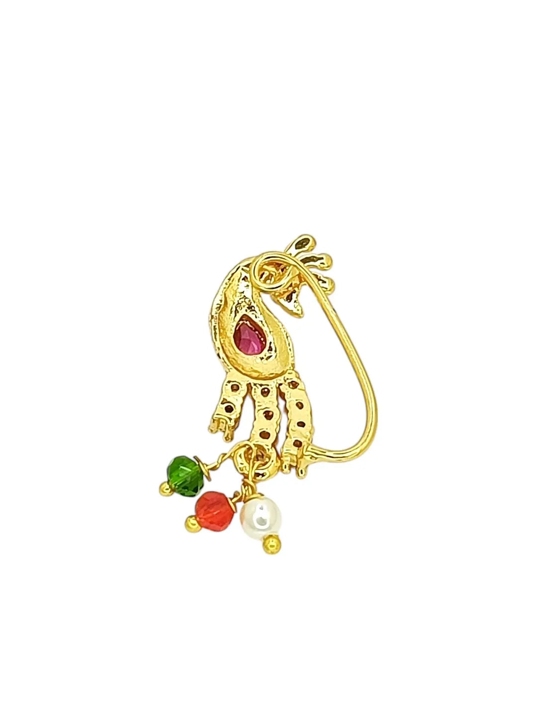 Gold-Plated Peacock Shaped Colored Stones Studded