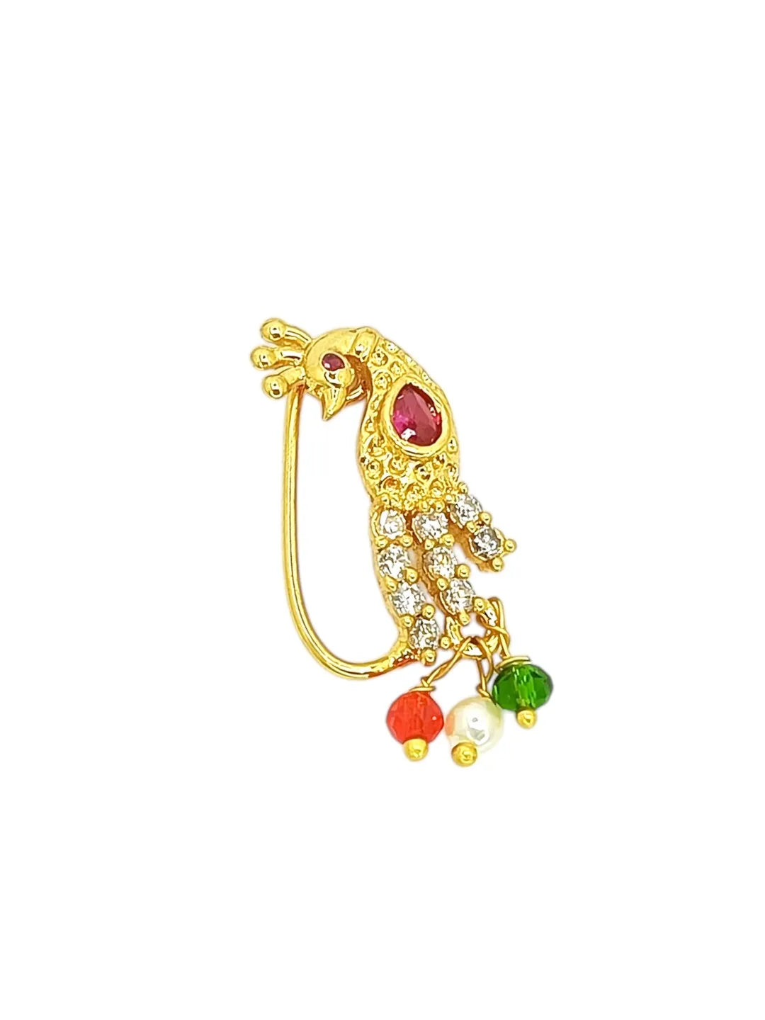 Gold-Plated Peacock Shaped Colored Stones Studded