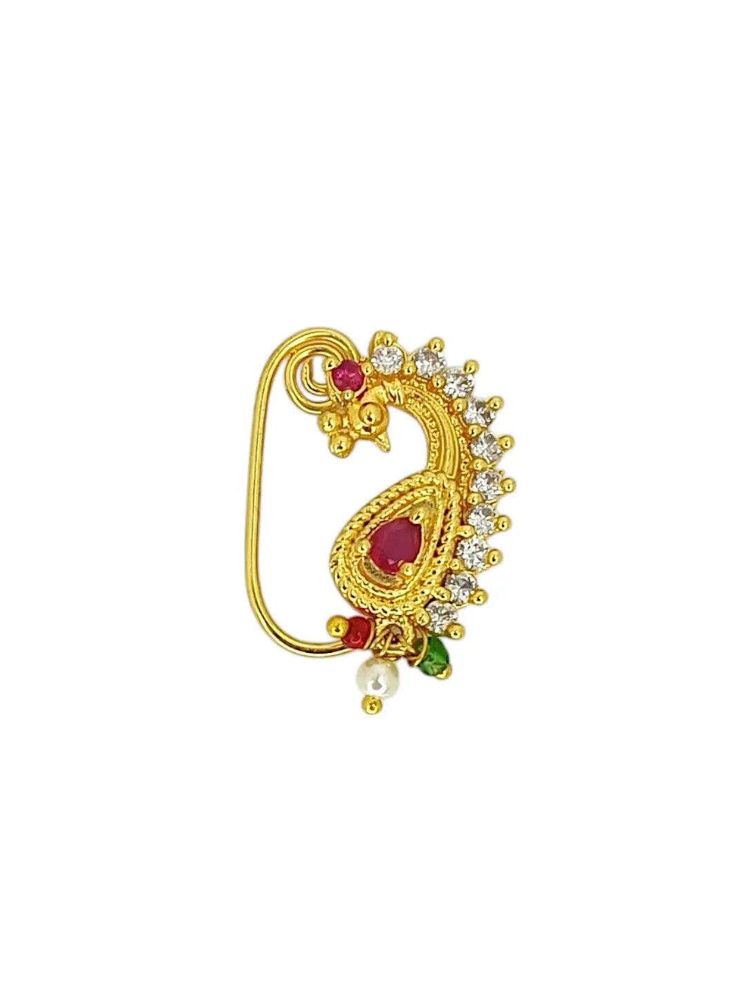 Golden Peacock Shaped Stone Studded Nosepin