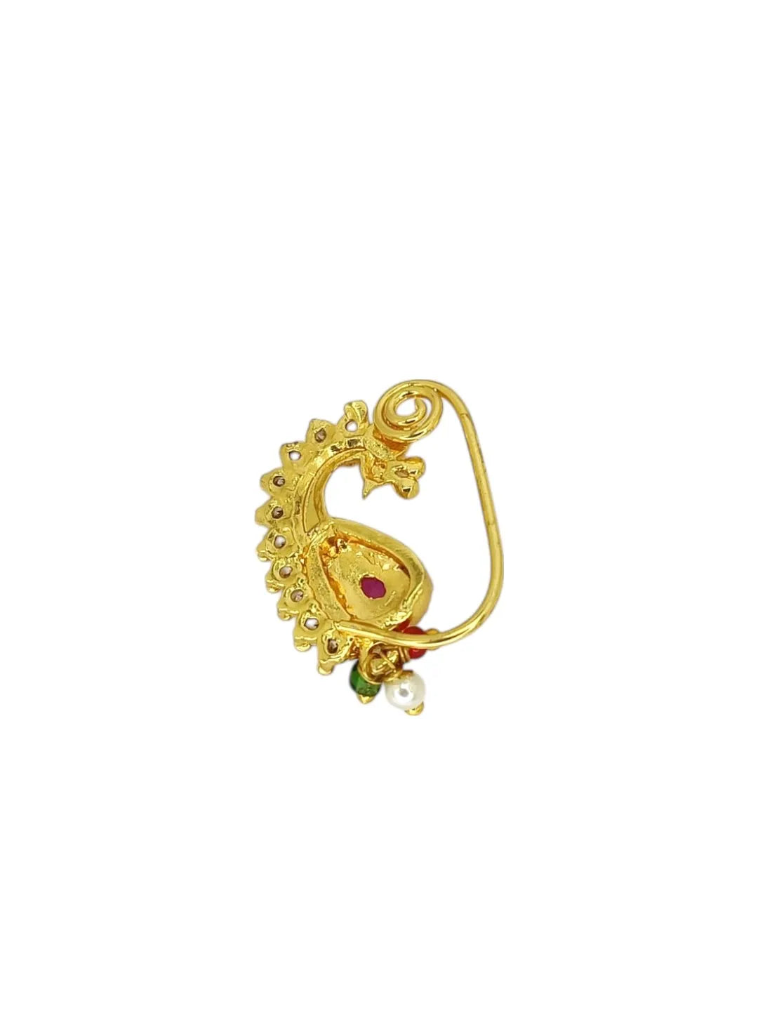 Golden Peacock Shaped Stone Studded Nosepin