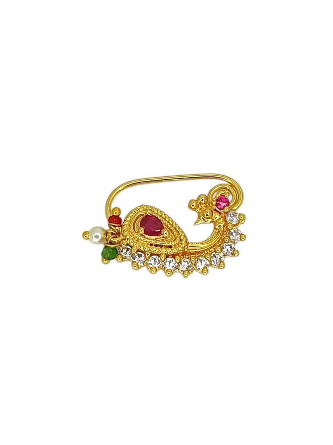 Golden Peacock Shaped Stone Studded Nosepin