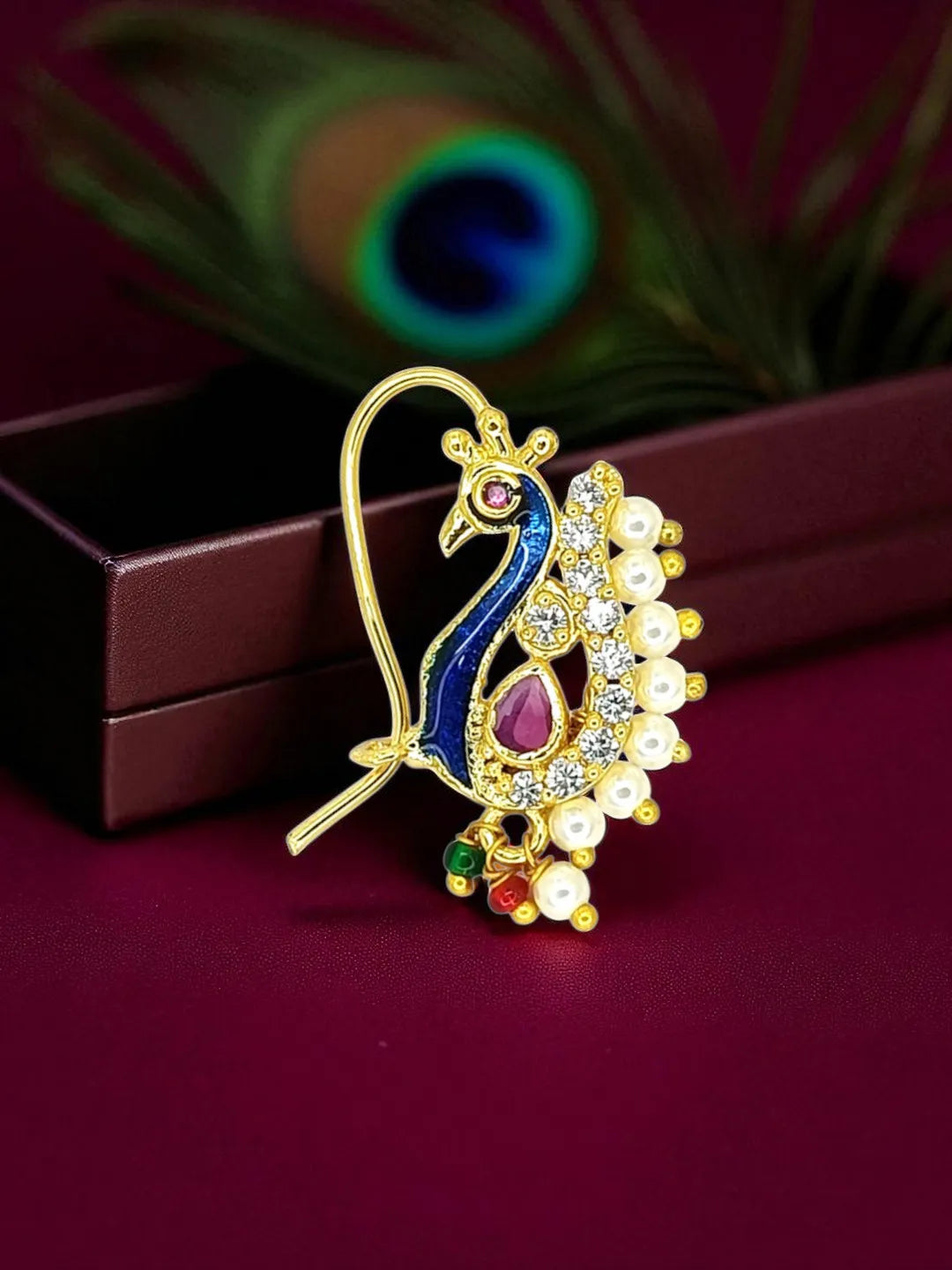 Gold-Plated Colorful Peacock Shaped Nosepin