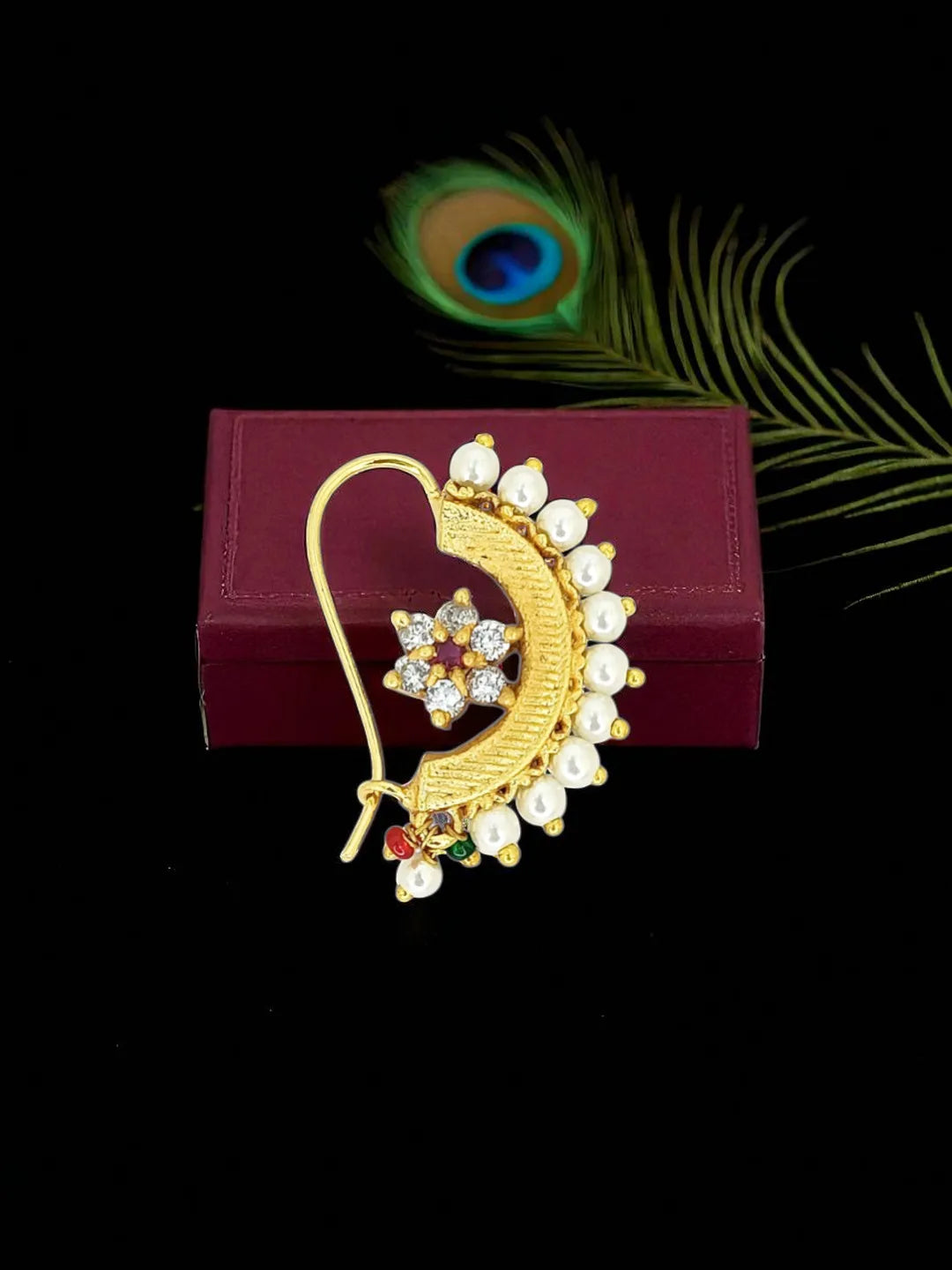Gold-Plated Floral Design Stone Studded Nosepin