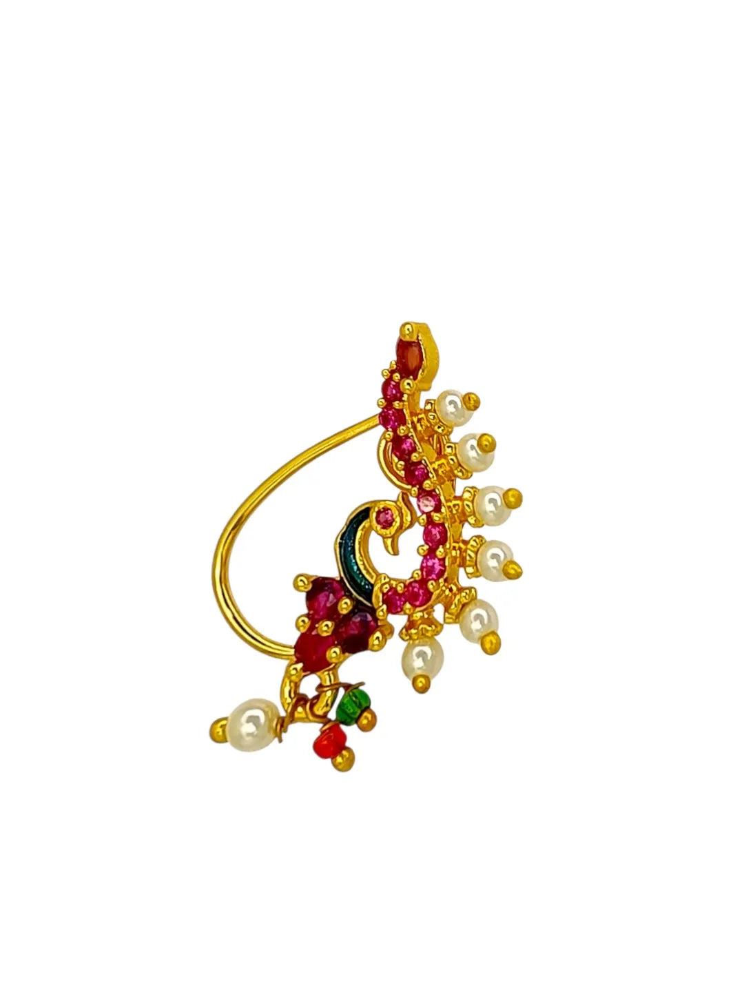Gold-Plated Artificial Stones and Beads Stud Nosepin