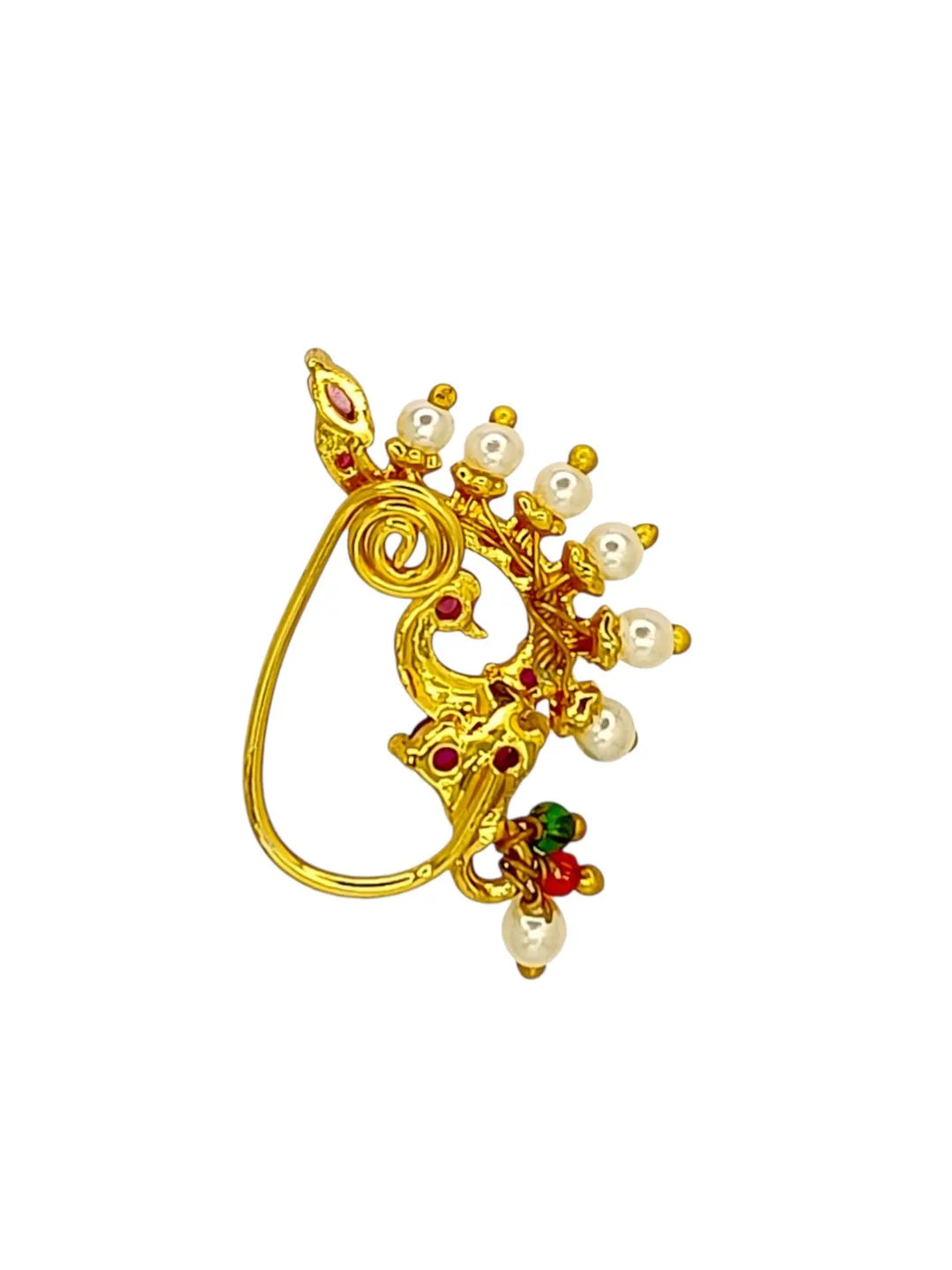 Gold-Plated Artificial Stones and Beads Stud Nosepin