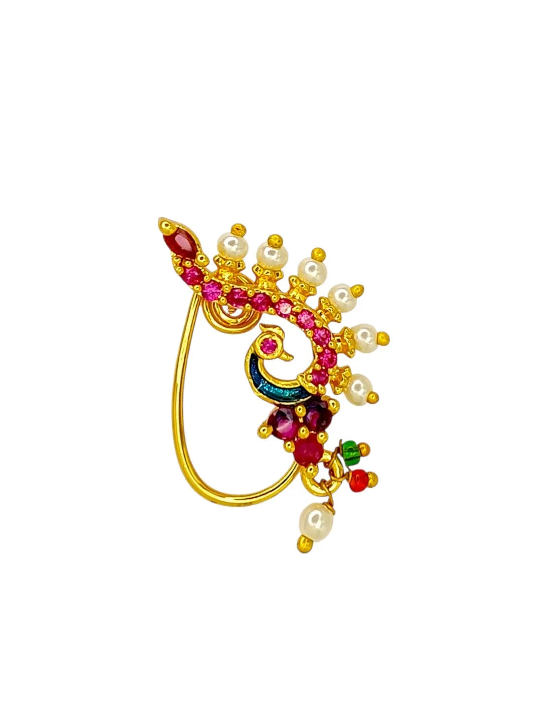 Gold-Plated Artificial Stones and Beads Stud Nosepin