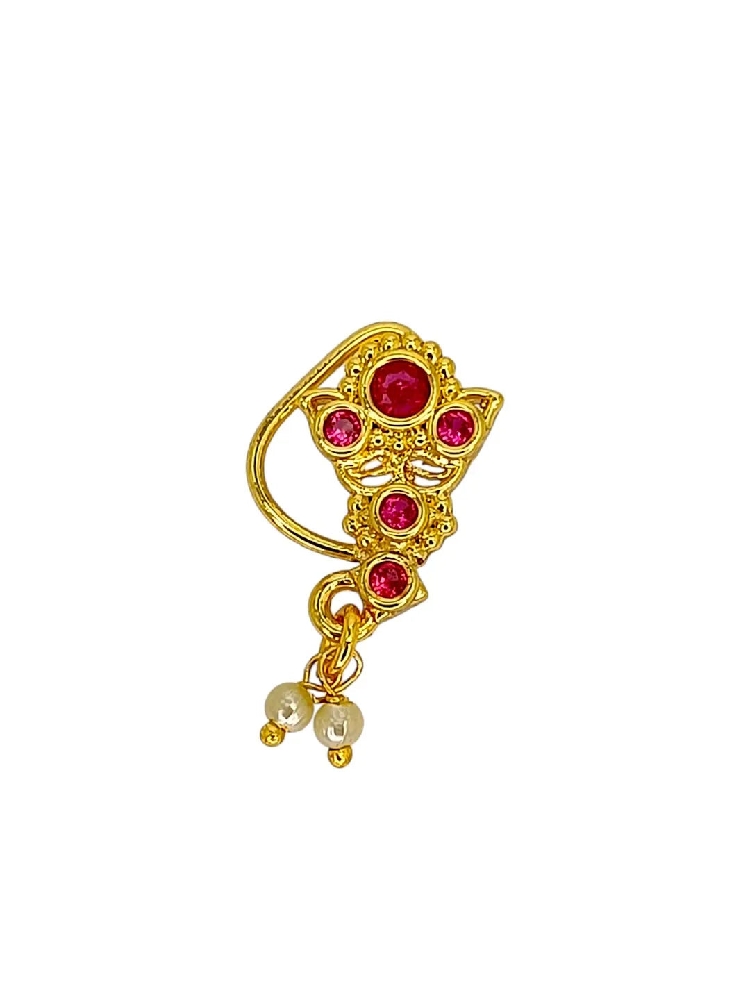 Floral Drop Beads Tasselled Red Stone Studded Nosepin
