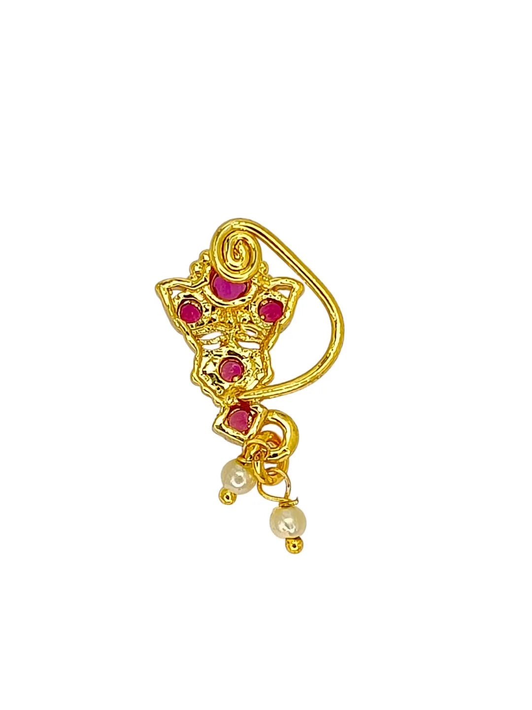 Floral Drop Beads Tasselled Red Stone Studded Nosepin