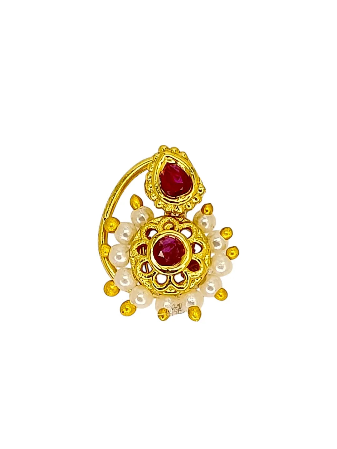 Gold-Plated Floral with Red Stone Studded Nosepin