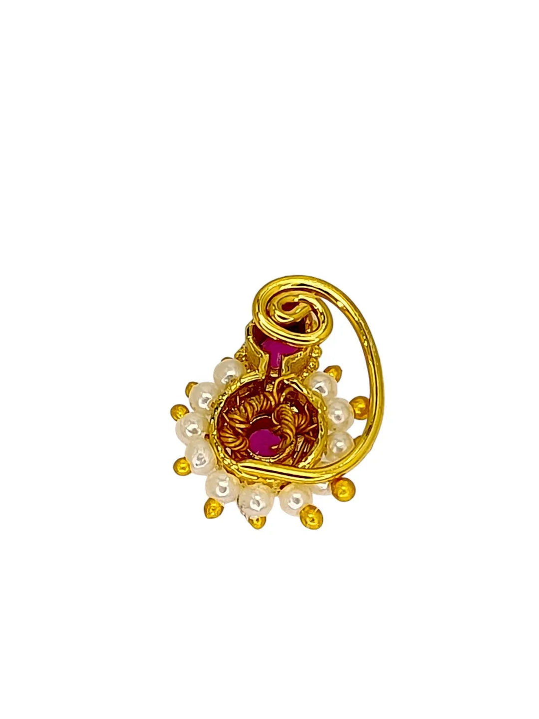 Gold-Plated Floral with Red Stone Studded Nosepin