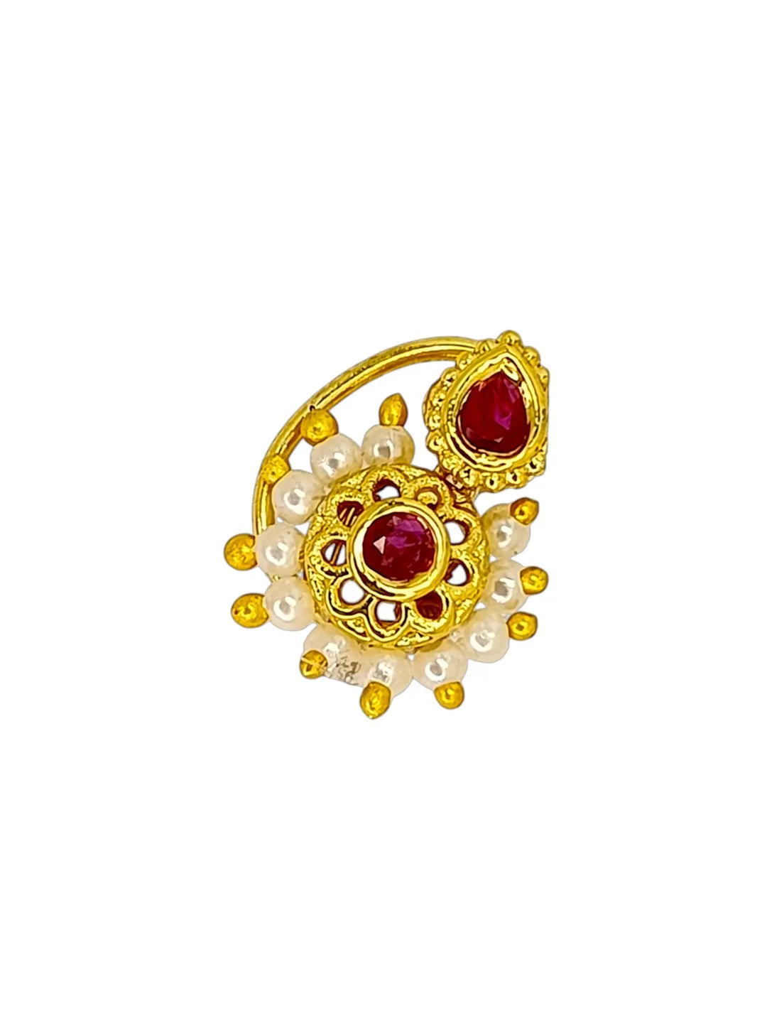 Gold-Plated Floral with Red Stone Studded Nosepin