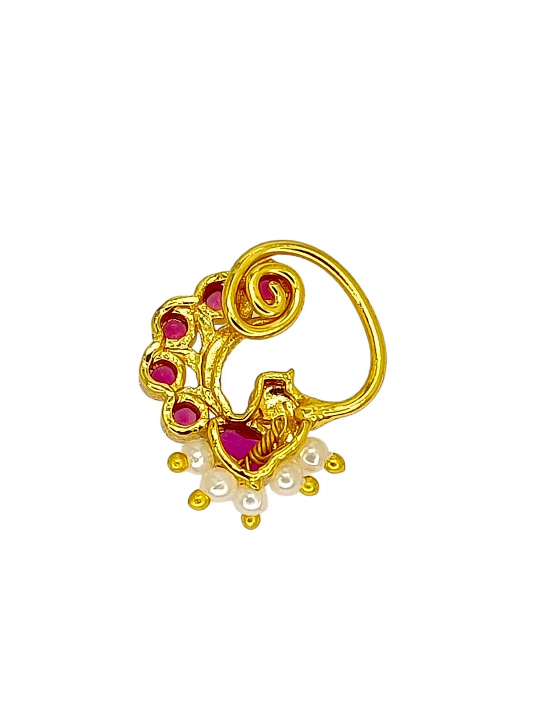 Golden Peacock with Red Stone Studded Nosepin