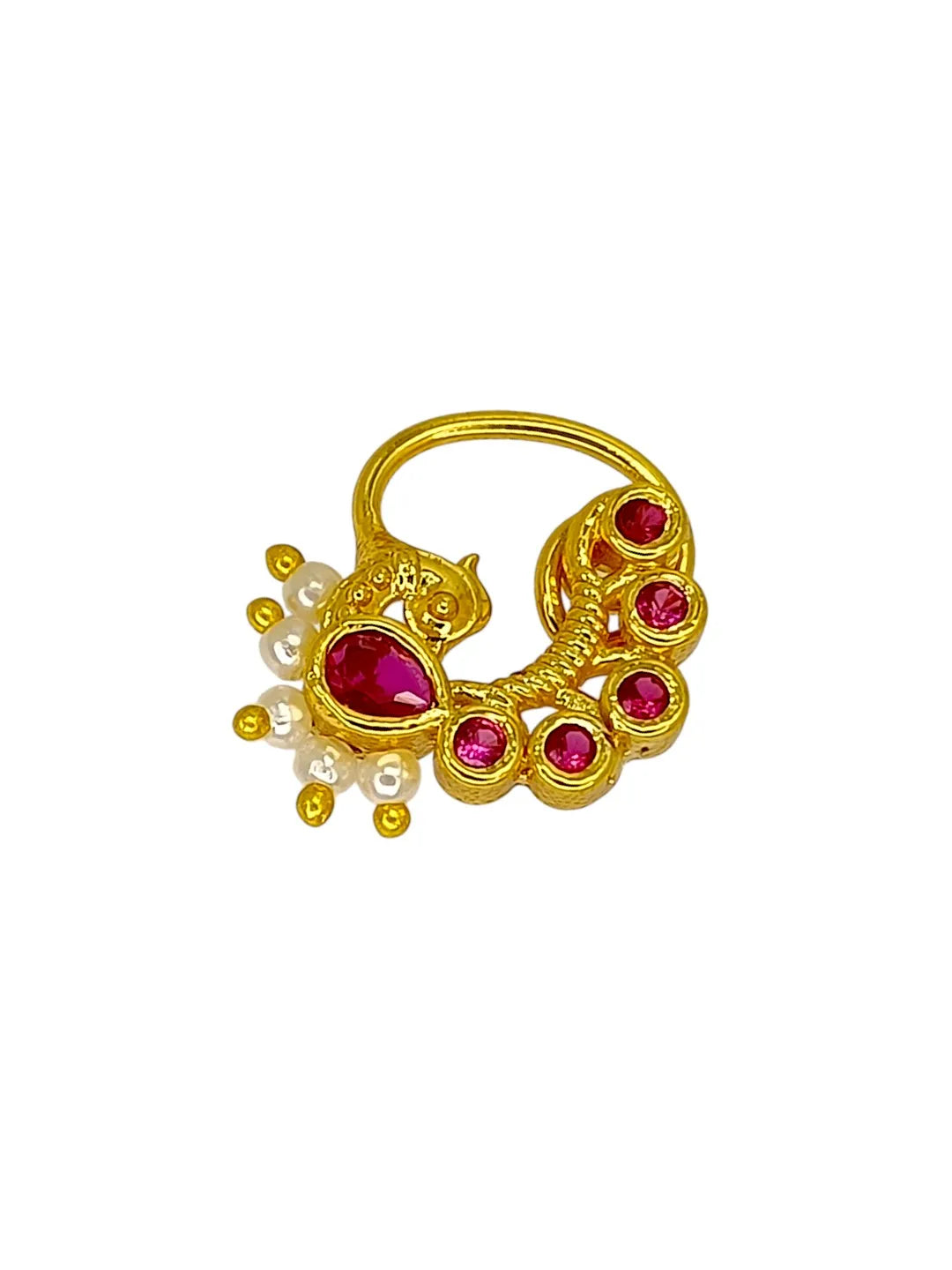 Golden Peacock with Red Stone Studded Nosepin