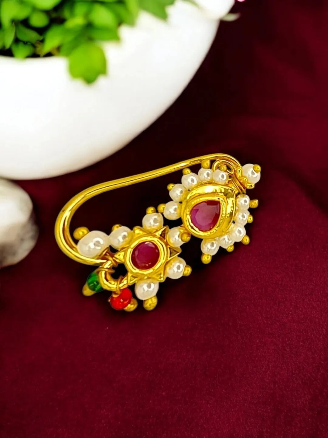 Golden Nosepin with 2 Diff Shaped Stone Studded