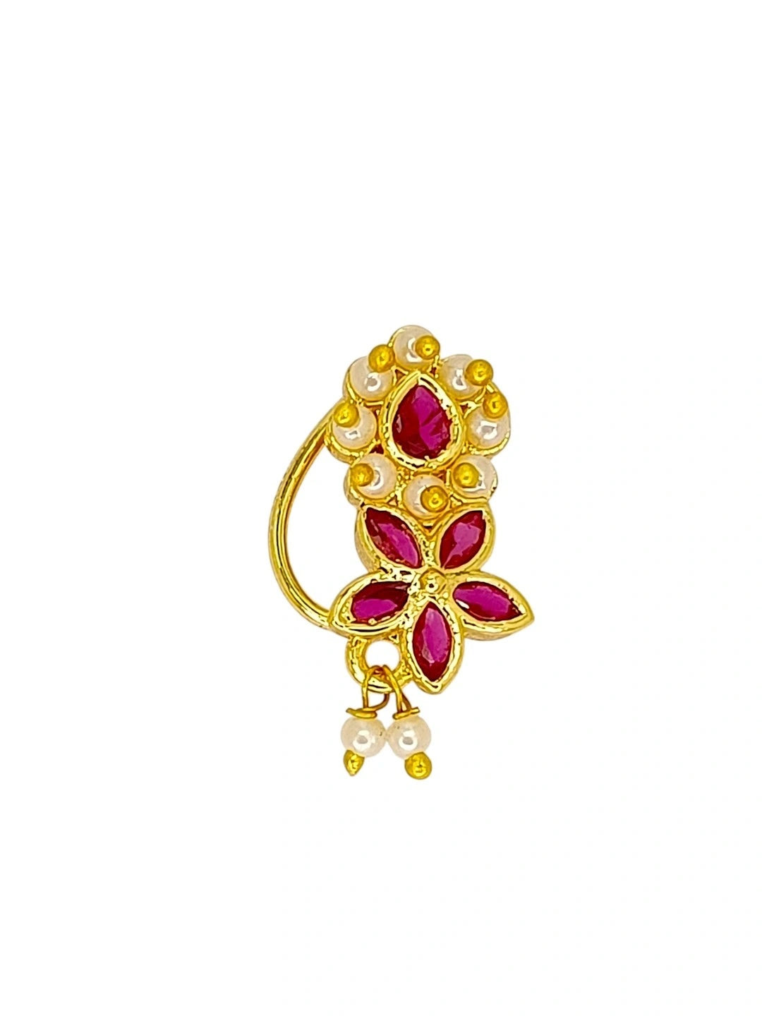 Floral Design With Red Stone Studded Nosepin