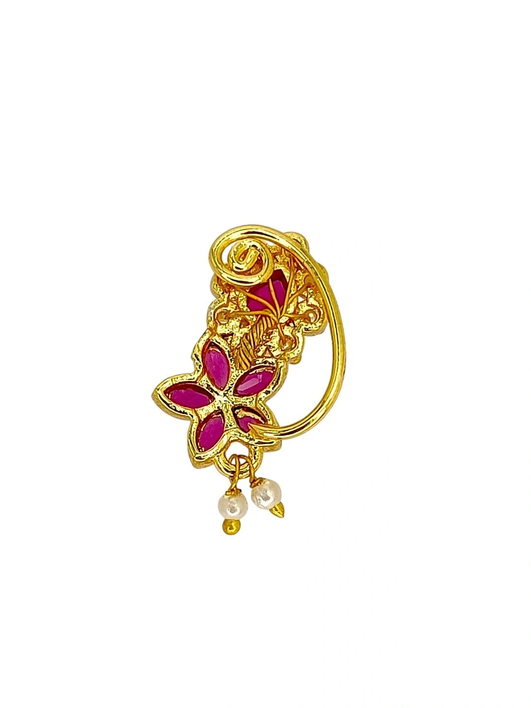 Floral Design With Red Stone Studded Nosepin
