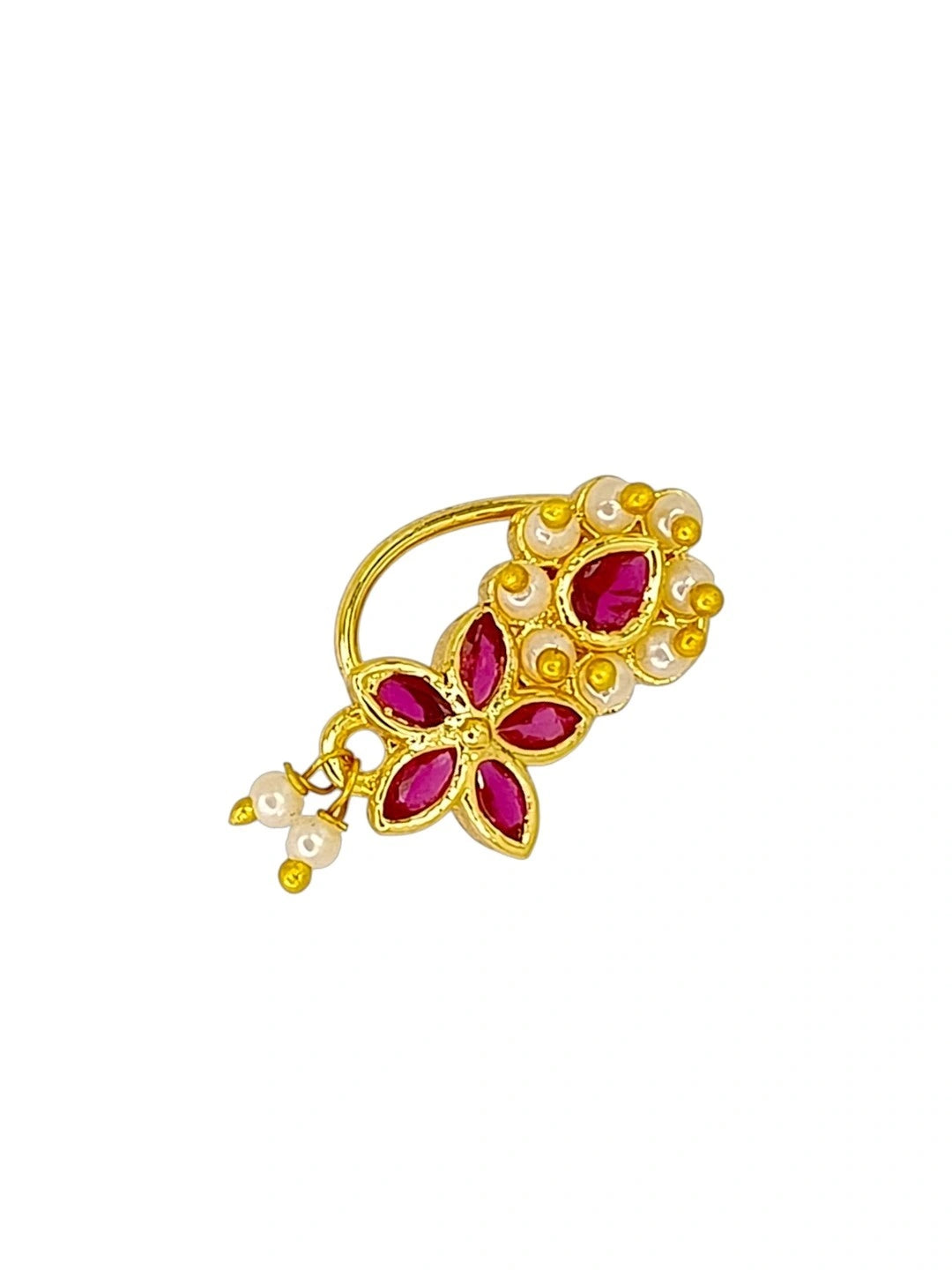 Floral Design With Red Stone Studded Nosepin