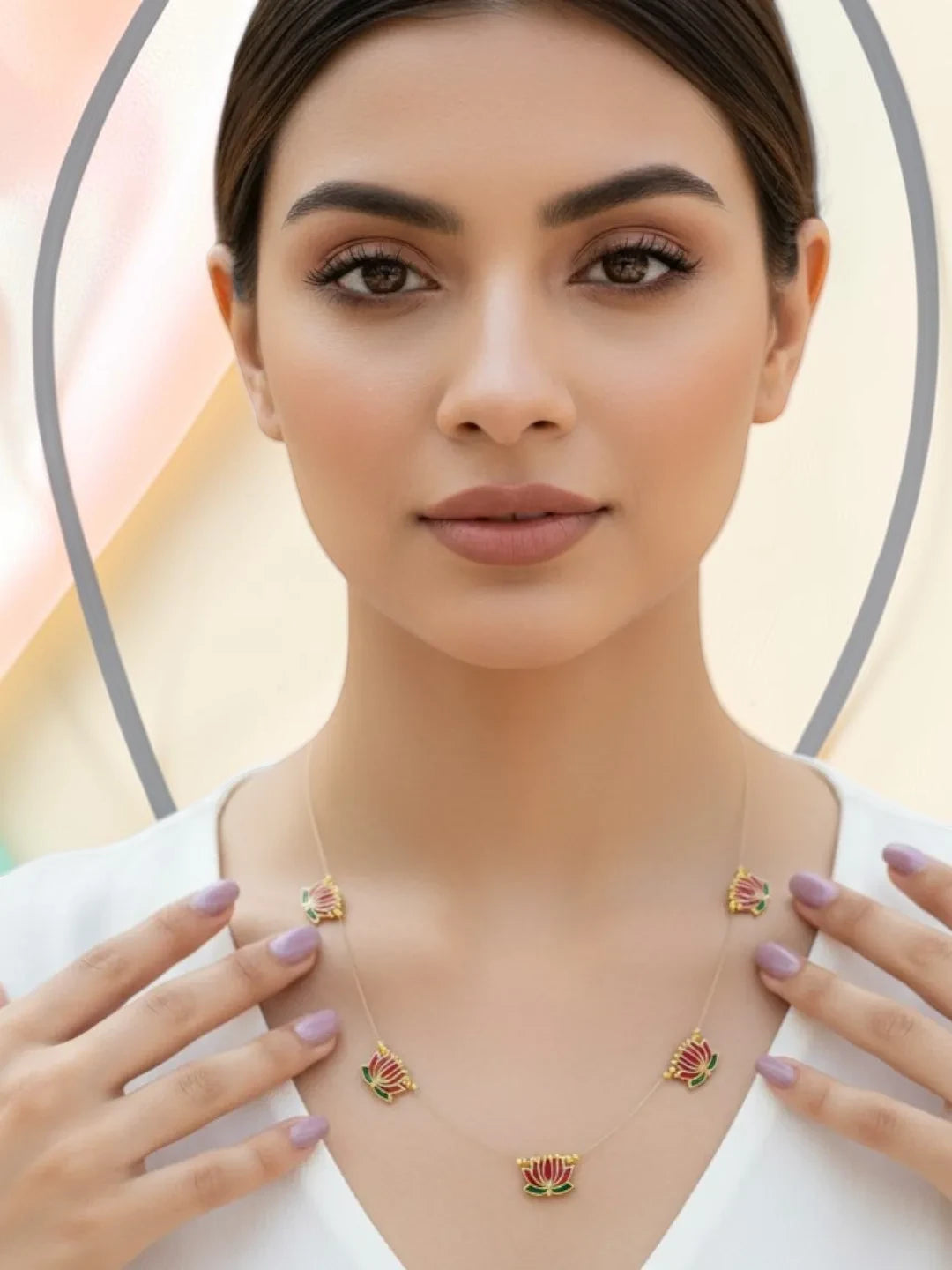 Gold Plated Latus Design Necklace and Chain For Women and Girls