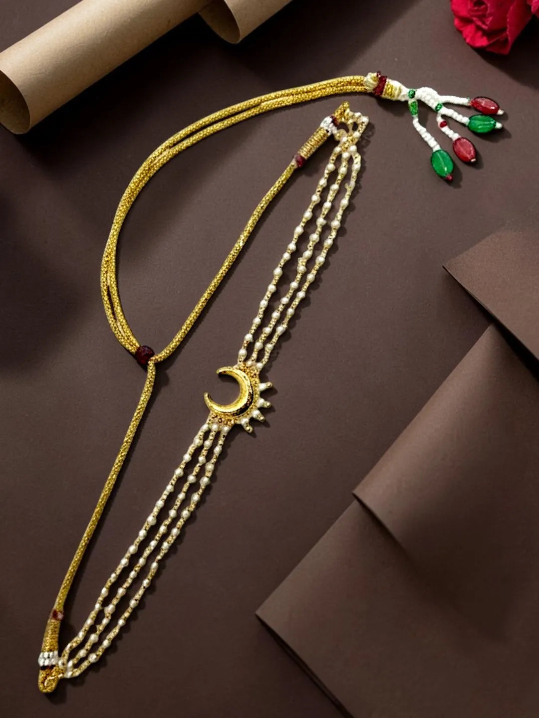 Gold Plated Chandrakor Layred Necklace and Chain For Women and Girls