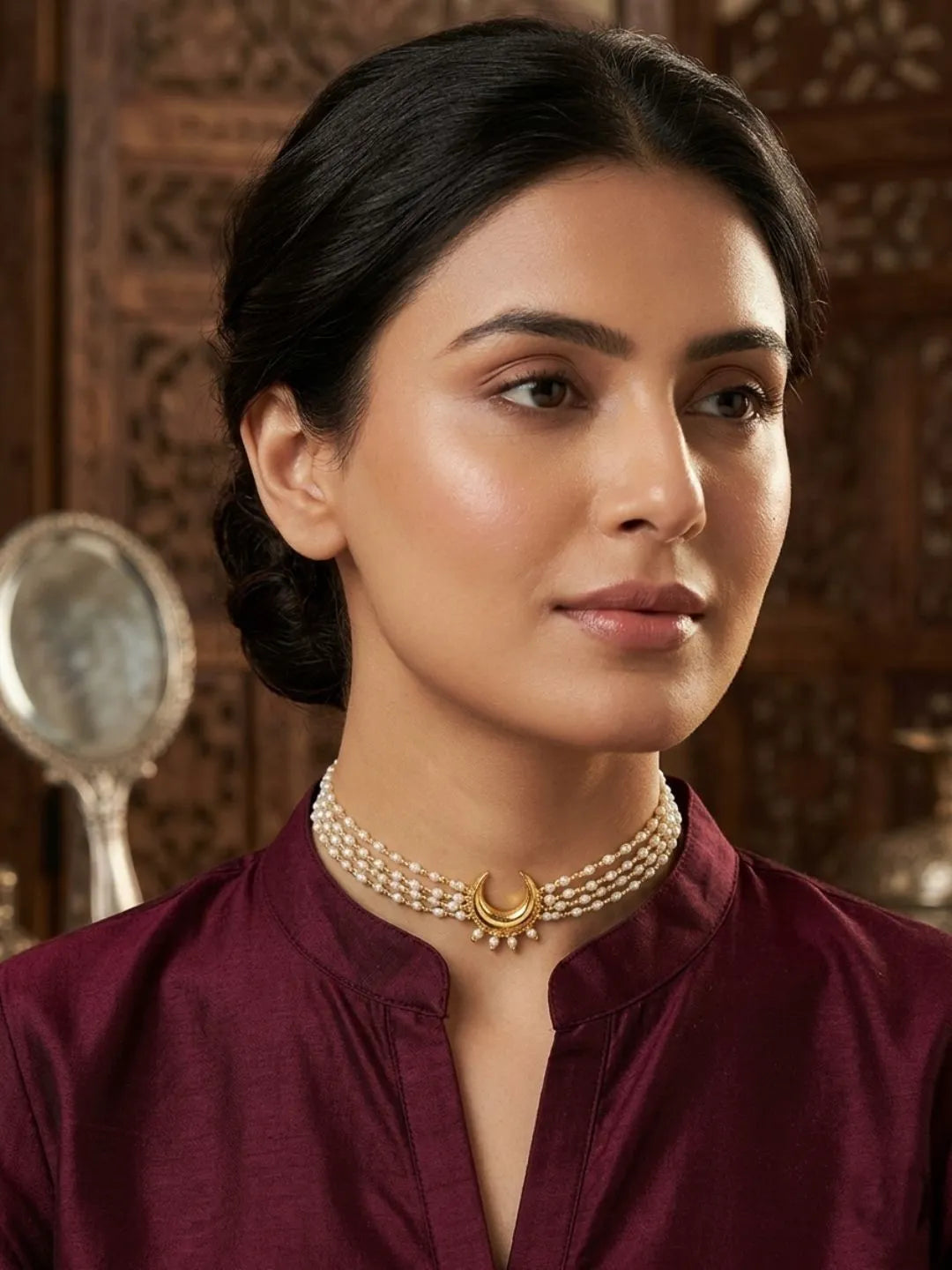 Gold Plated Chandrakor Layred Necklace and Chain For Women and Girls