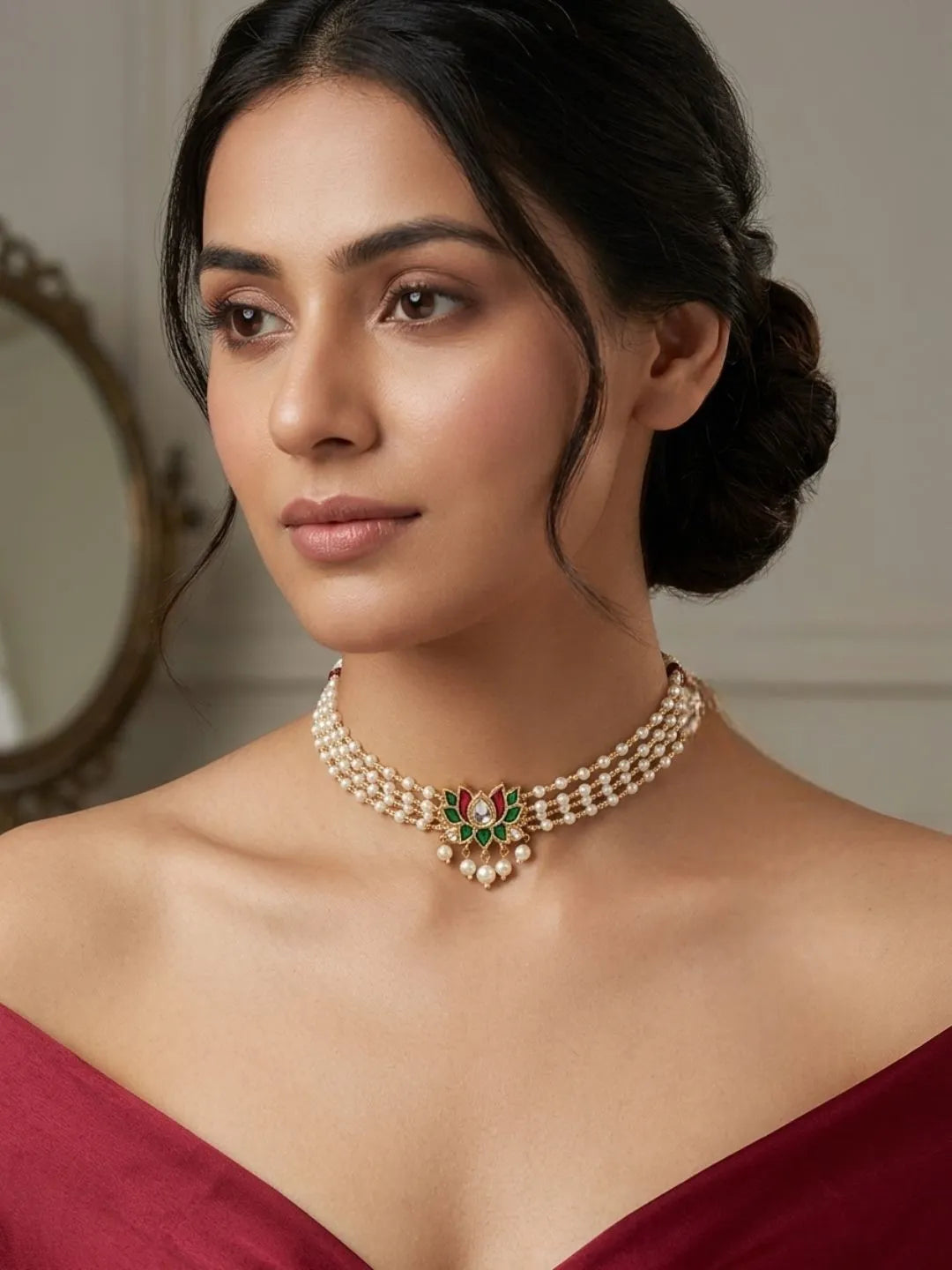 Gold Plated Lotus Layered Necklace For Women and Girls