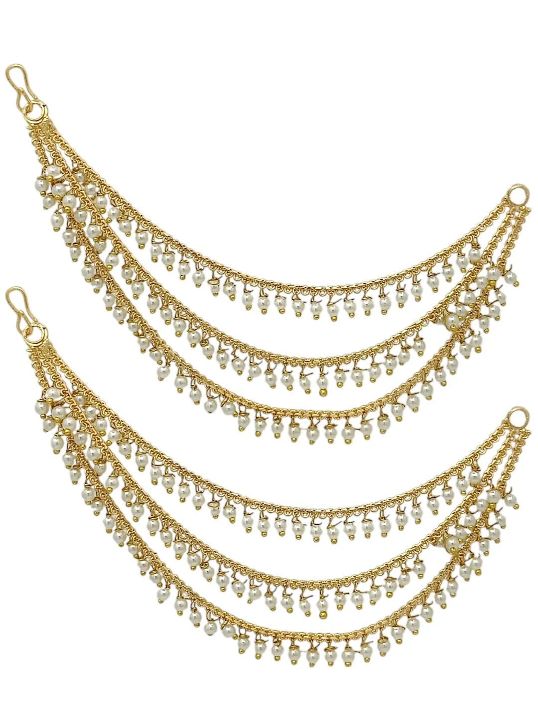 Gold-Plated Artificial Beaded Contemporary 3 Layered Ear Cuff