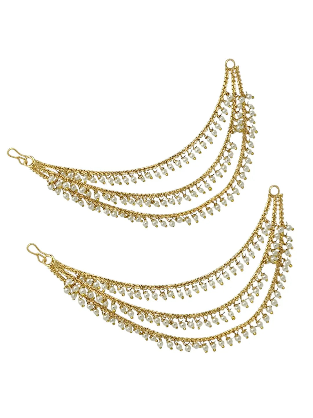 Gold-Plated Artificial Beaded Contemporary 3 Layered Ear Cuff